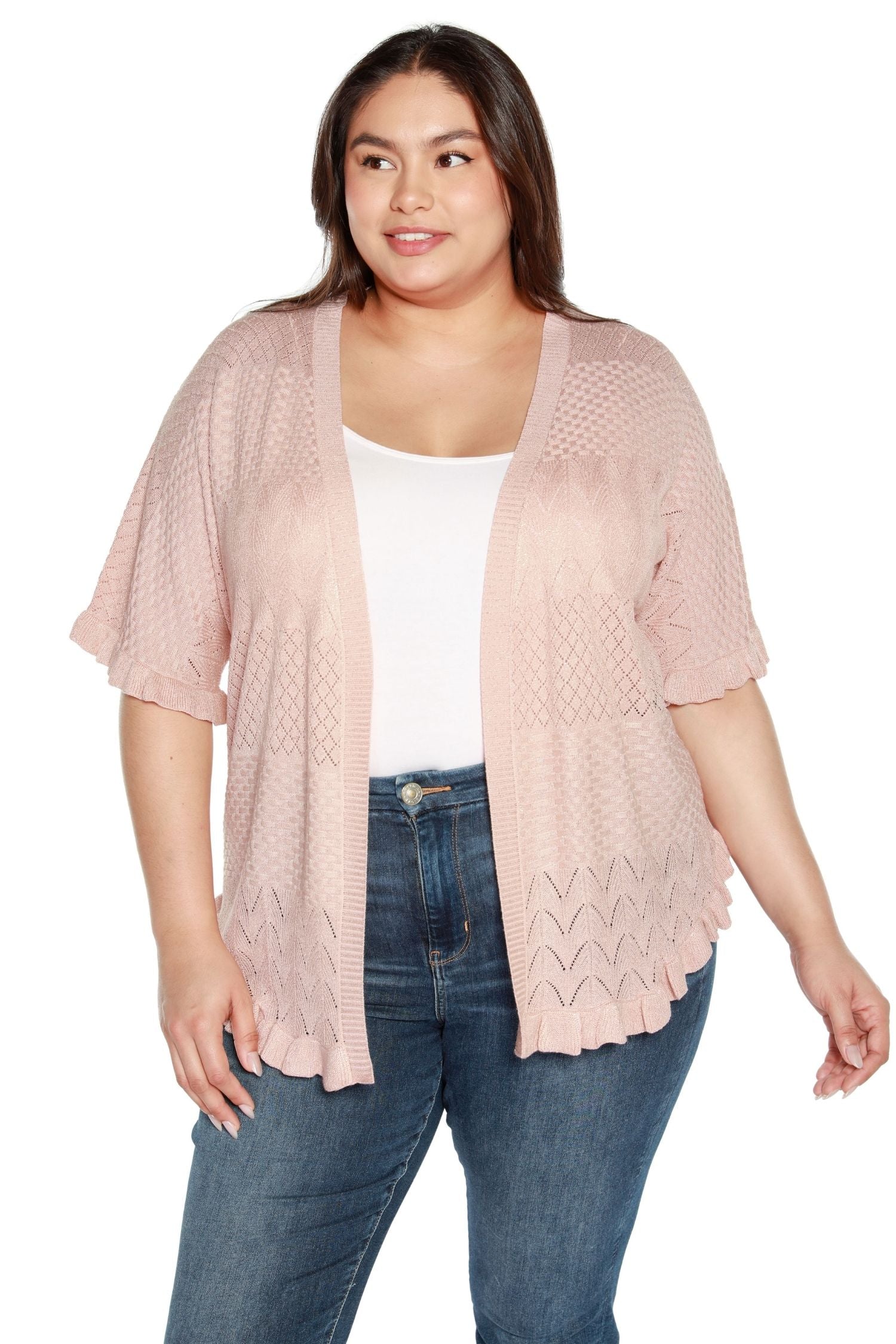 Belldini Black Label Plus Size Pointelle Button Front Cardigan