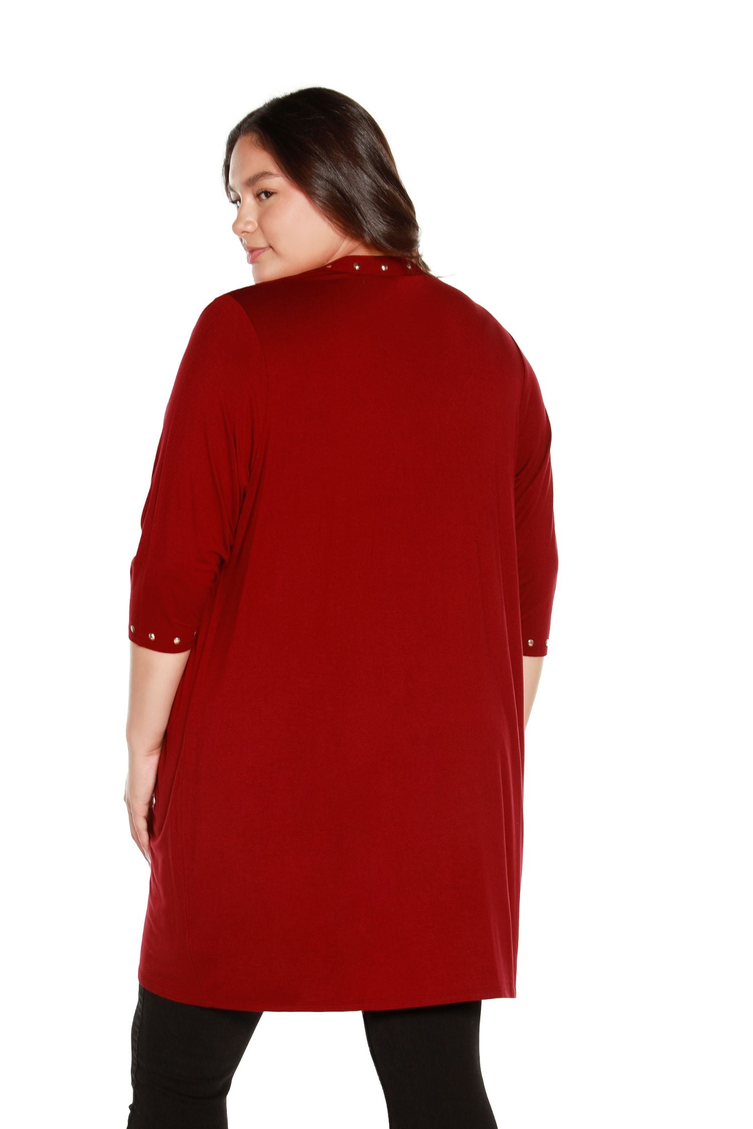 Women's Plus Size 3/4 Sleeve Cardigan with Rhinestuds | Curvy