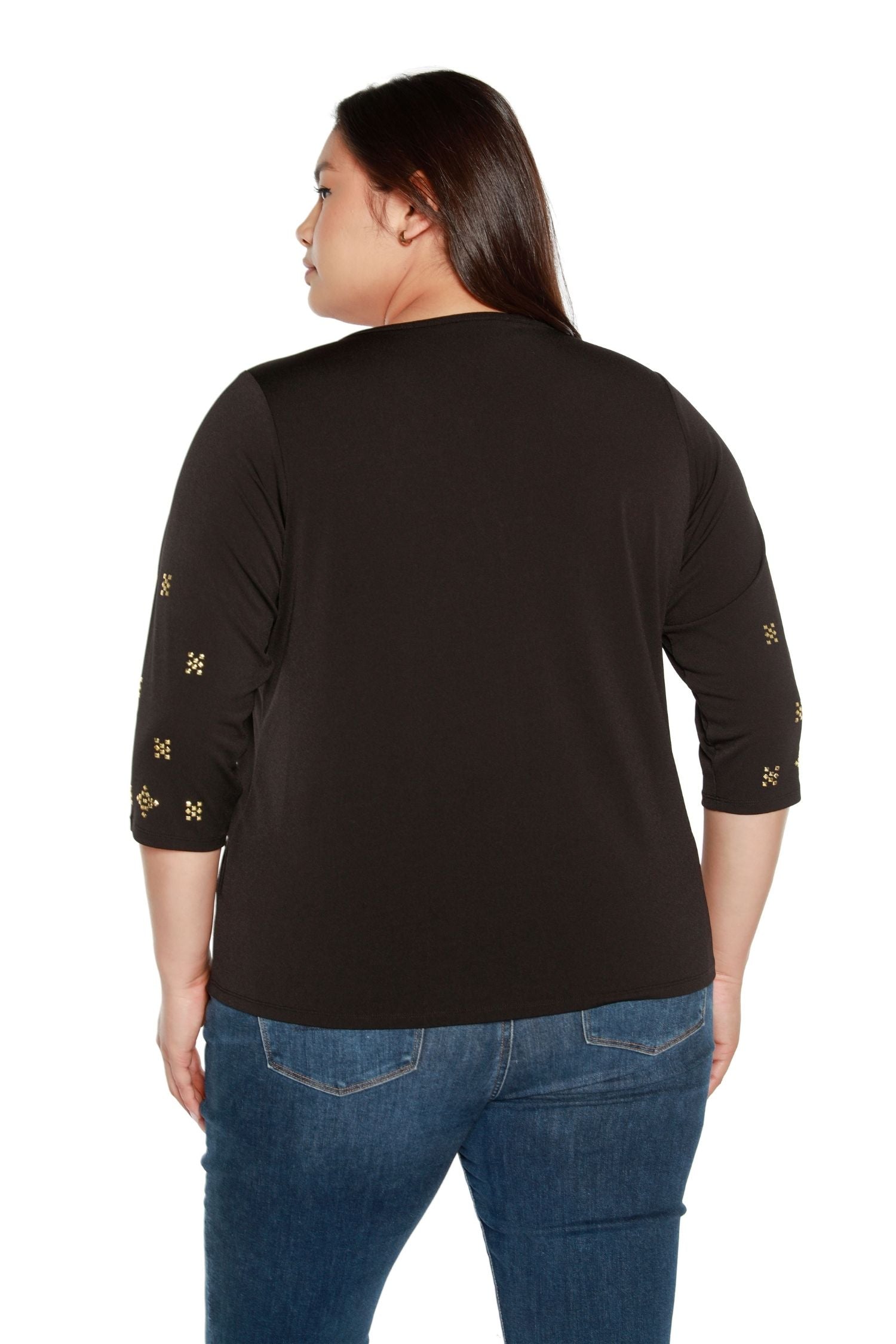 Women's Tunic with Gold Studs and Keyhole Neckline with Gold Bar | Curvy