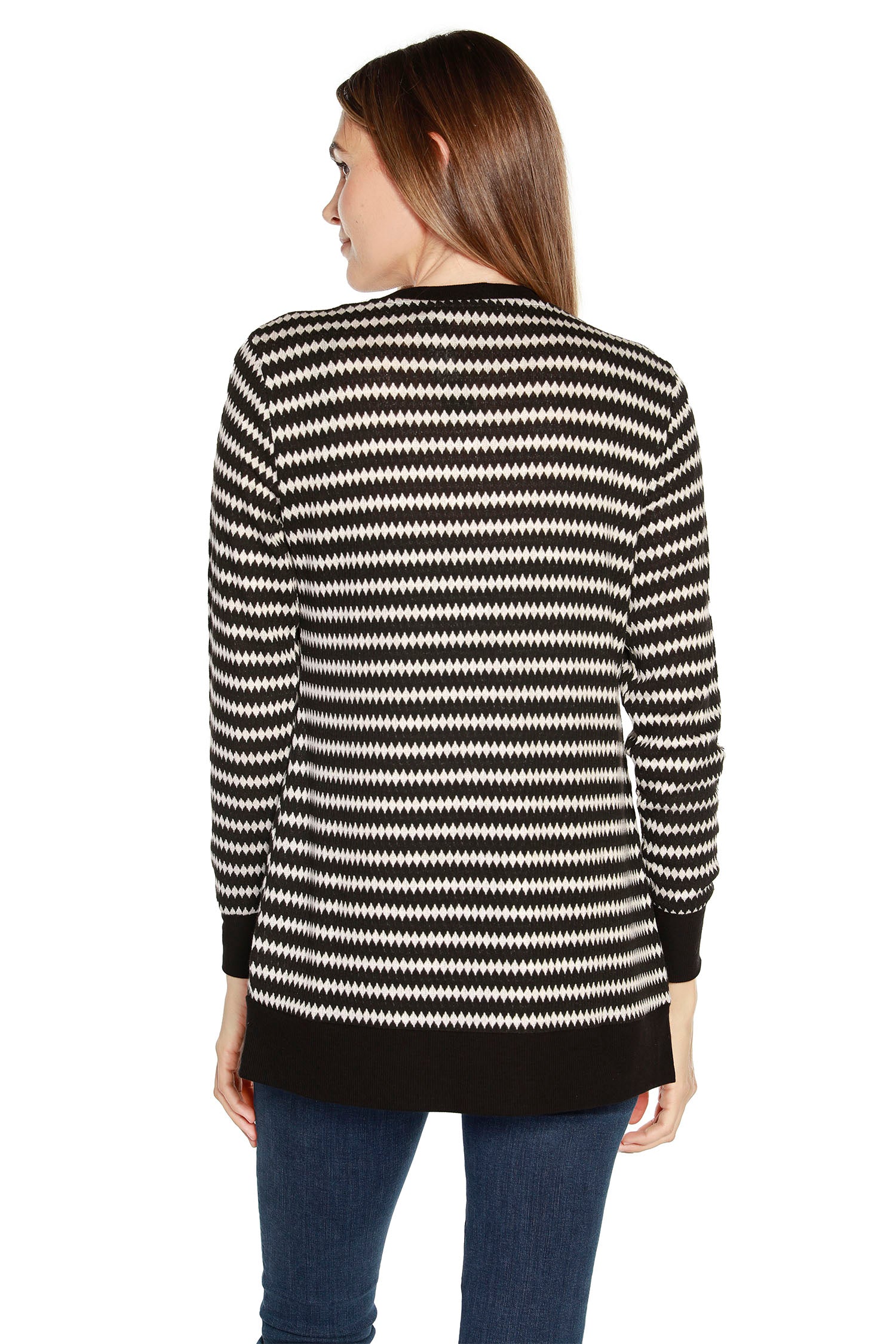 Women's Lightweight Open Front Cardigan with Zig-Zag Striping
