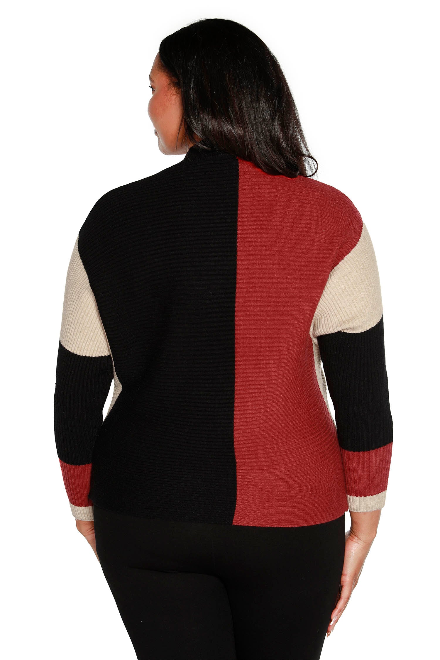 Women's Color Block Pullover Sweater with a Mock Neck | Curvy