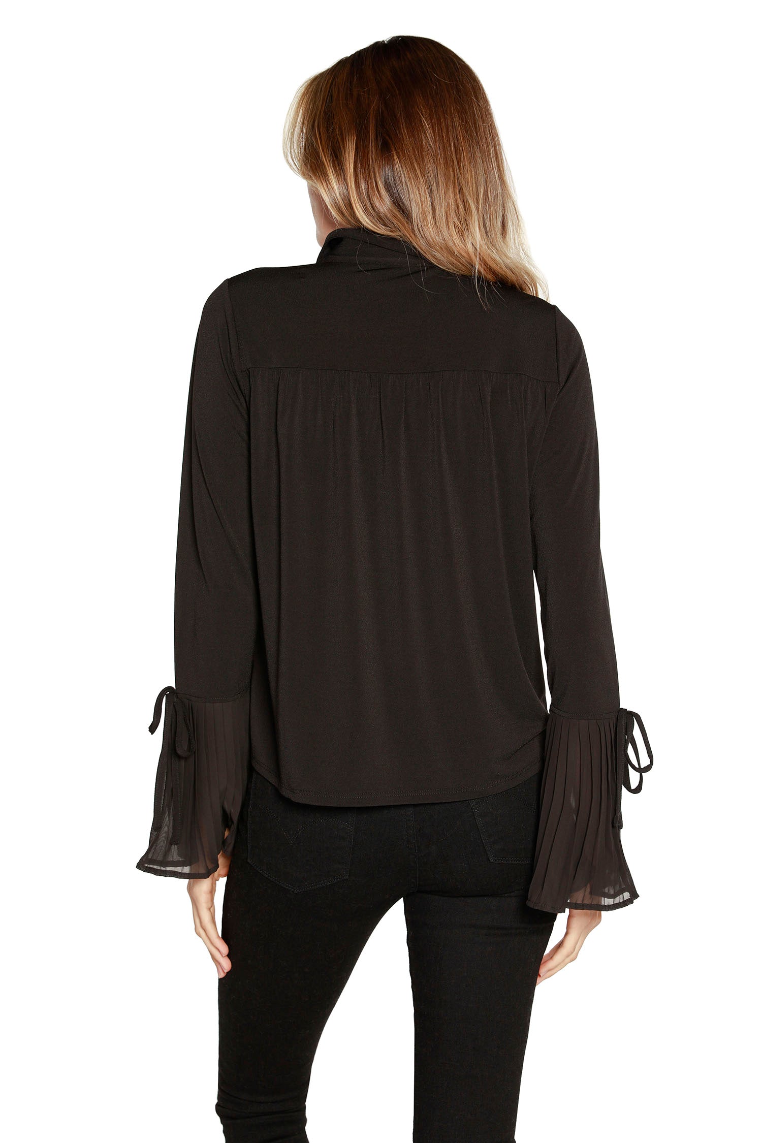 Women’s Button Front Blouse with Pleated Sleeves