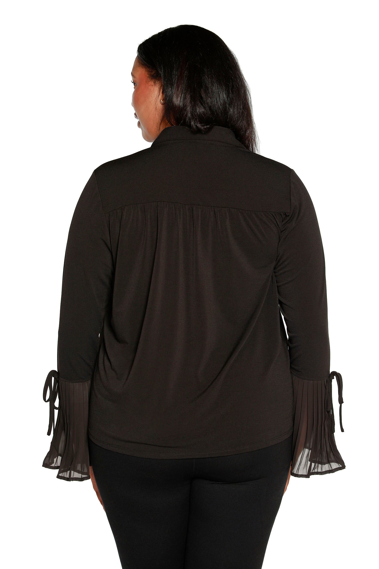 Women’s Button Front Blouse with Pleated Sleeves | Curvy