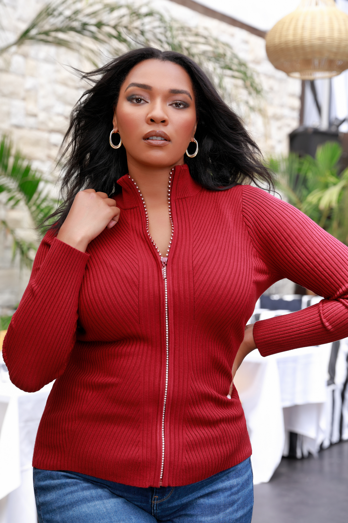 Belldini sweater online with rhinestone zipper