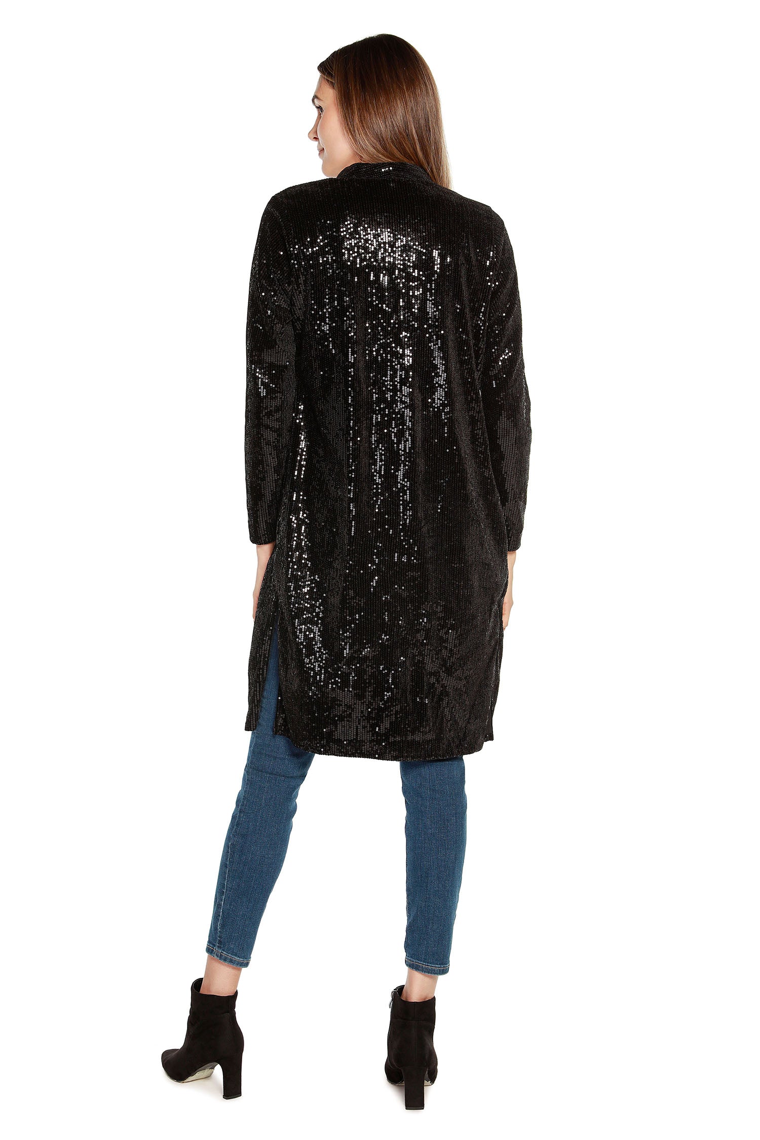 Women's Holiday Sequin Cardigan Open Front with Side Slits