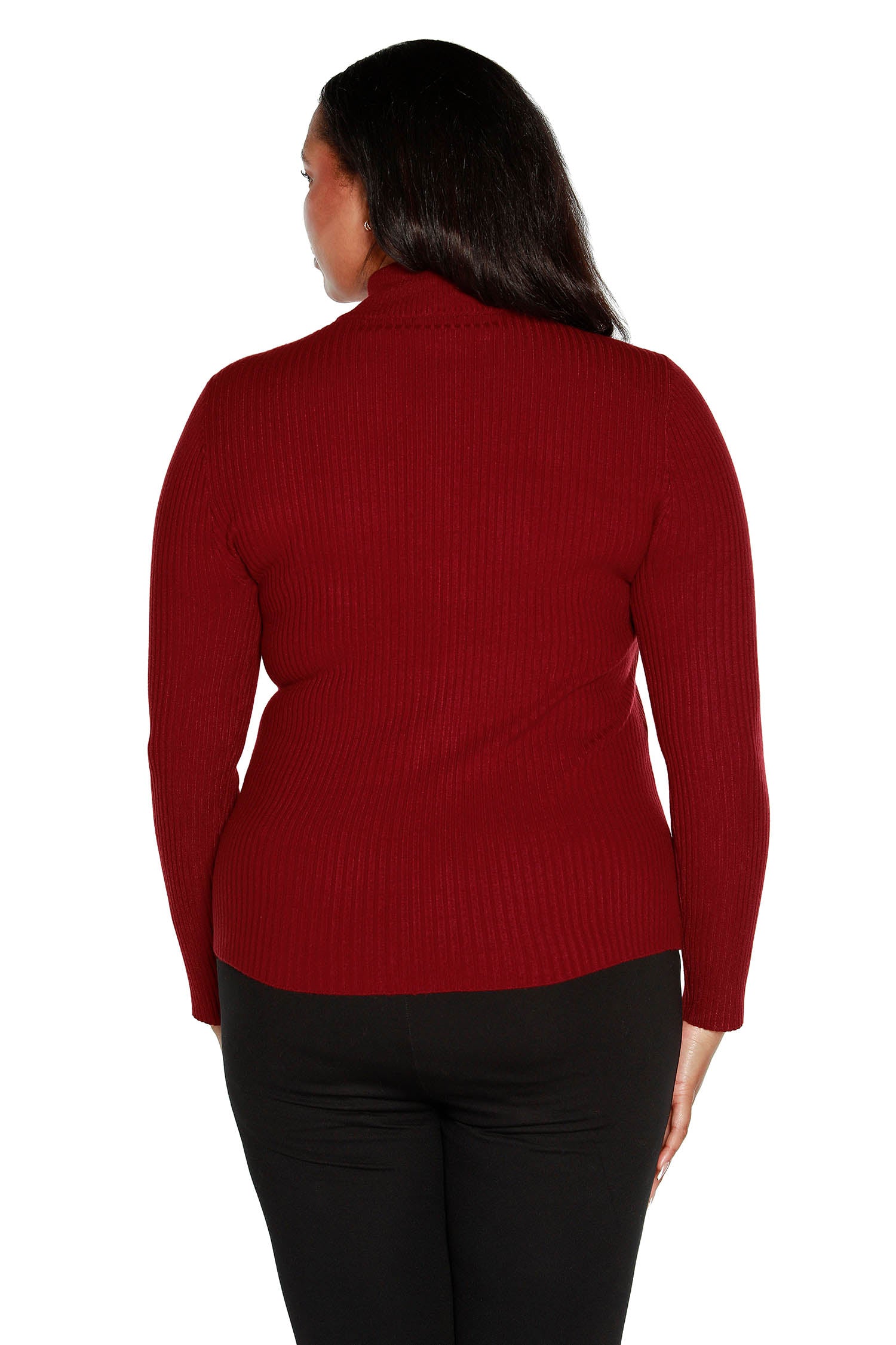 Women's Long Sleeve Mock Neck Ribbed Sweater with Diamond Zipper | Curvy