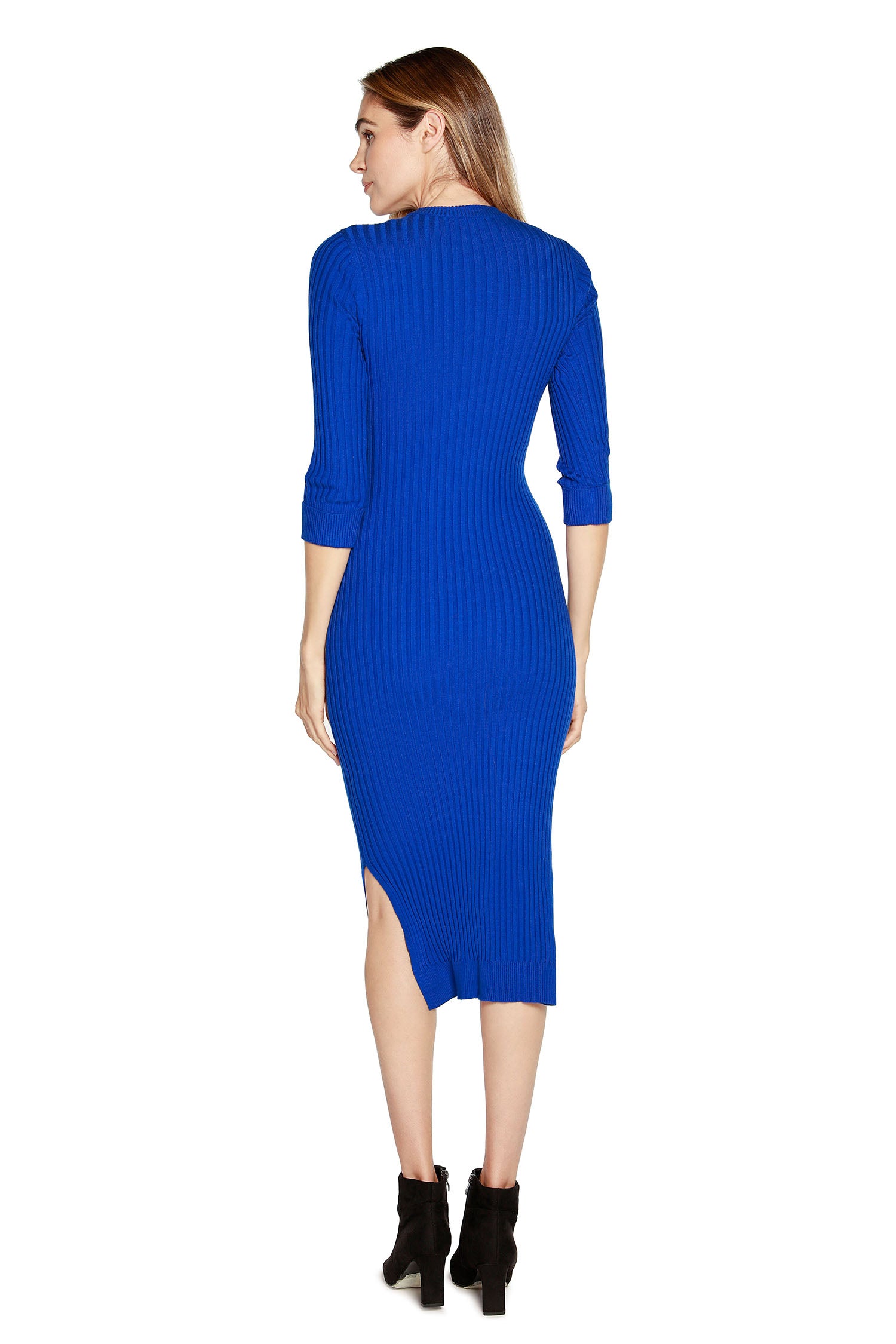 Women's Body Con Sweater Dress with 3/4 Sleeves and Embellished Belt