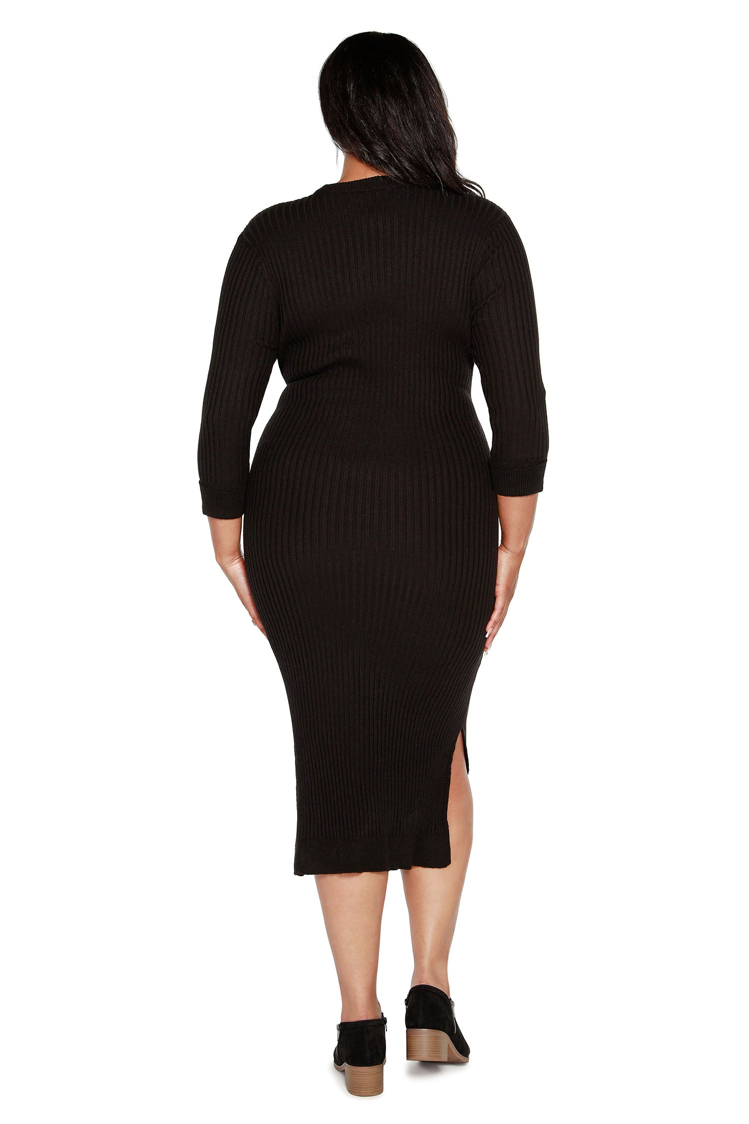 Women's Body Con Sweater Dress with 3/4 Sleeves and Embellished Belt | Curvy