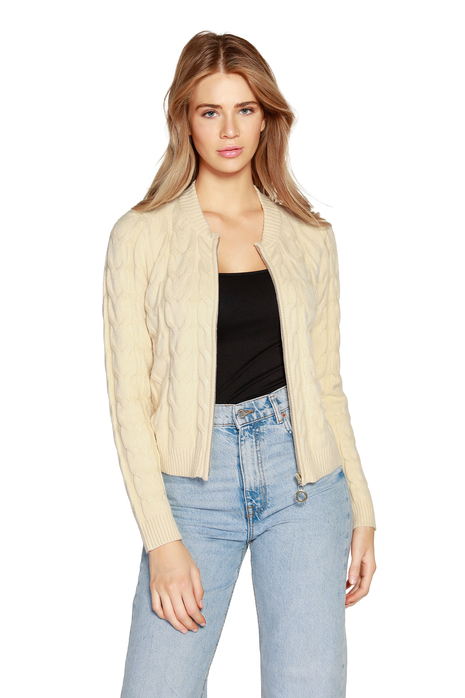 Women's Cable Knit Zip Up Cardigan