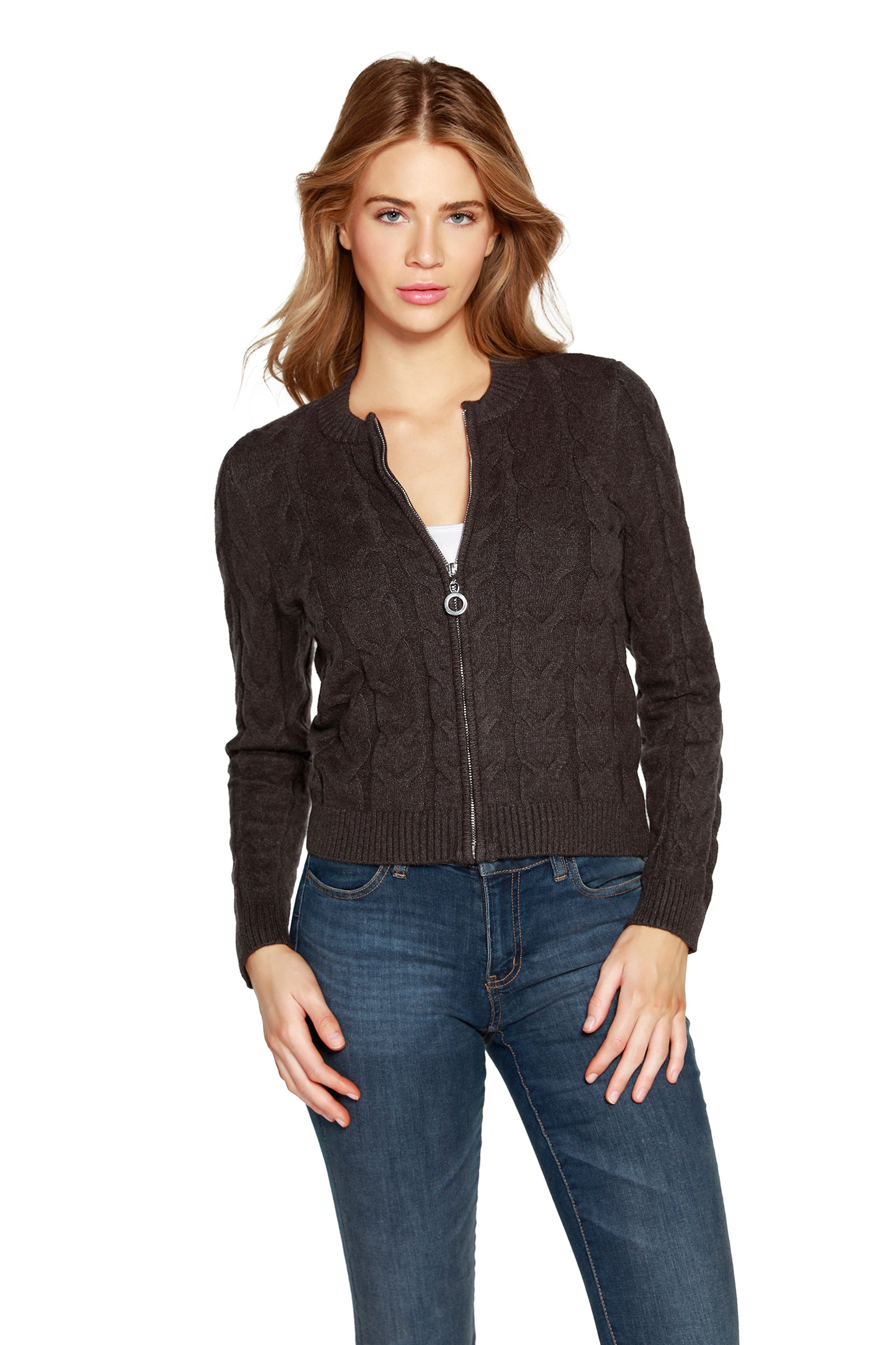 NEW COLORS Women's Cable Knit Zip Up Cardigan
