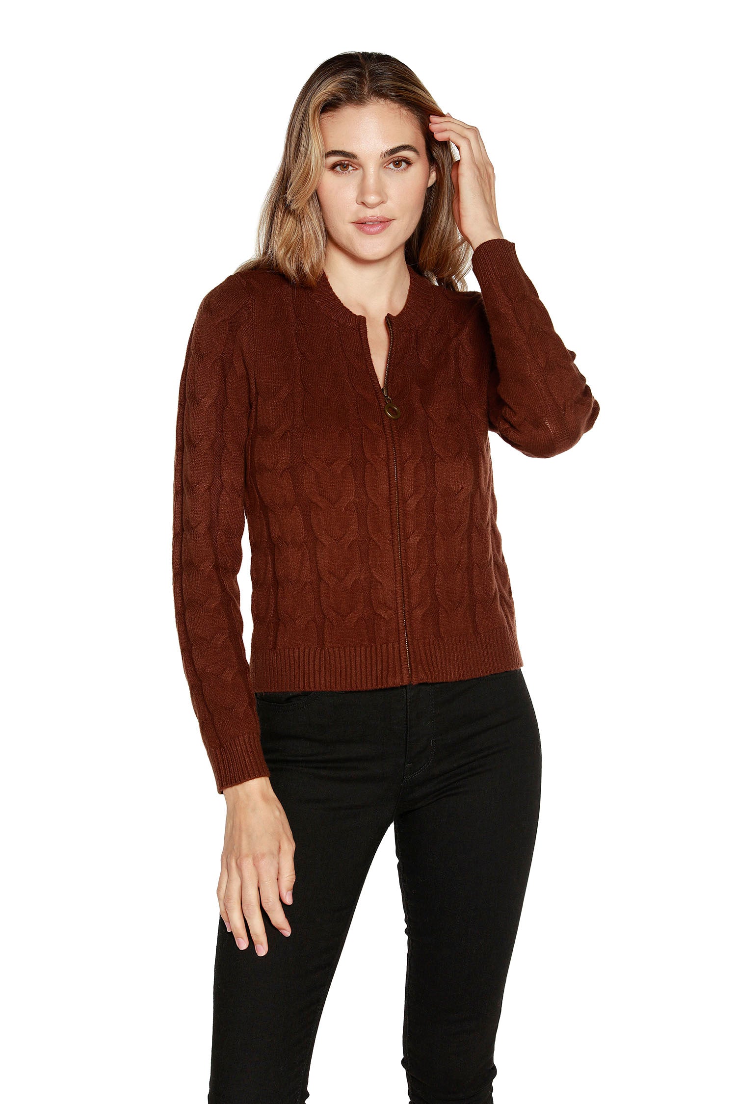 Women's Cable Knit Zip Up Cardigan