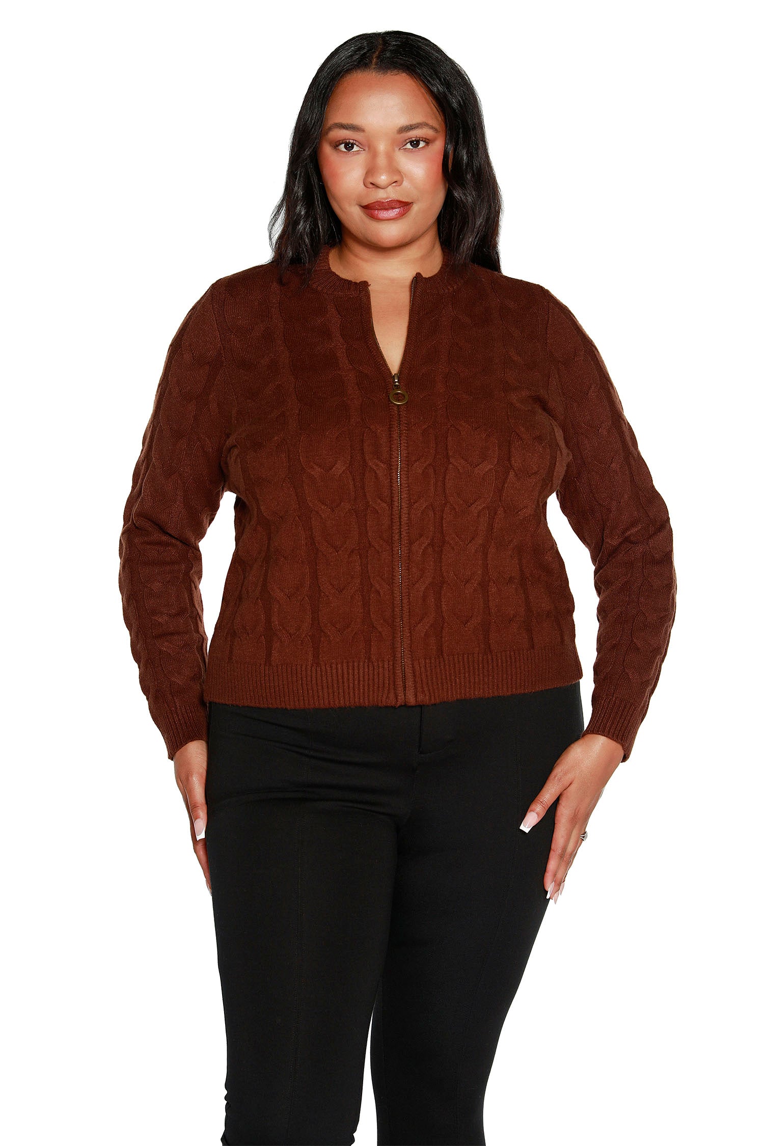 NEW COLORS Women's Cable Knit Zip Up Cardigan  | Curvy