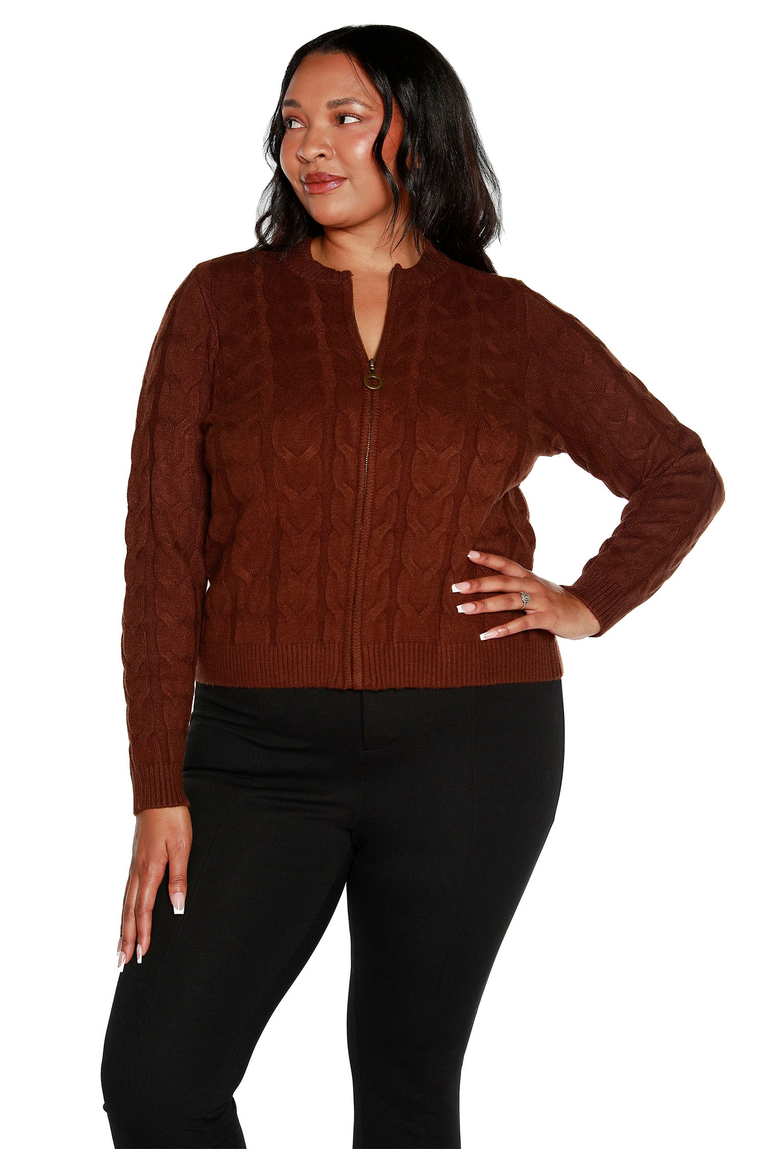 NEW COLORS Women's Cable Knit Zip Up Cardigan  | Curvy