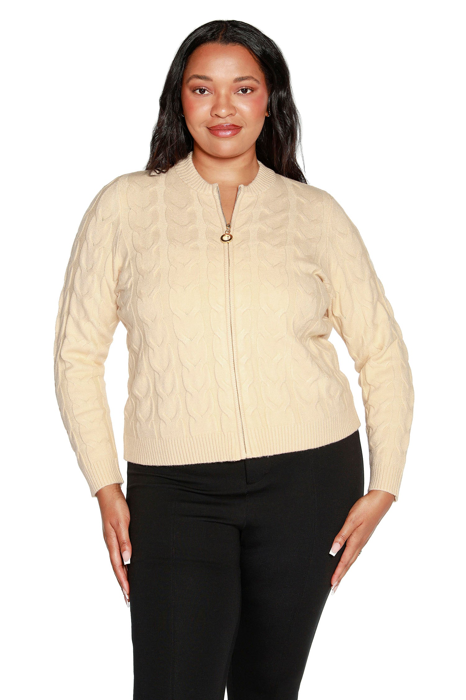 Women's Cable Knit Zip Up Cardigan  | Curvy