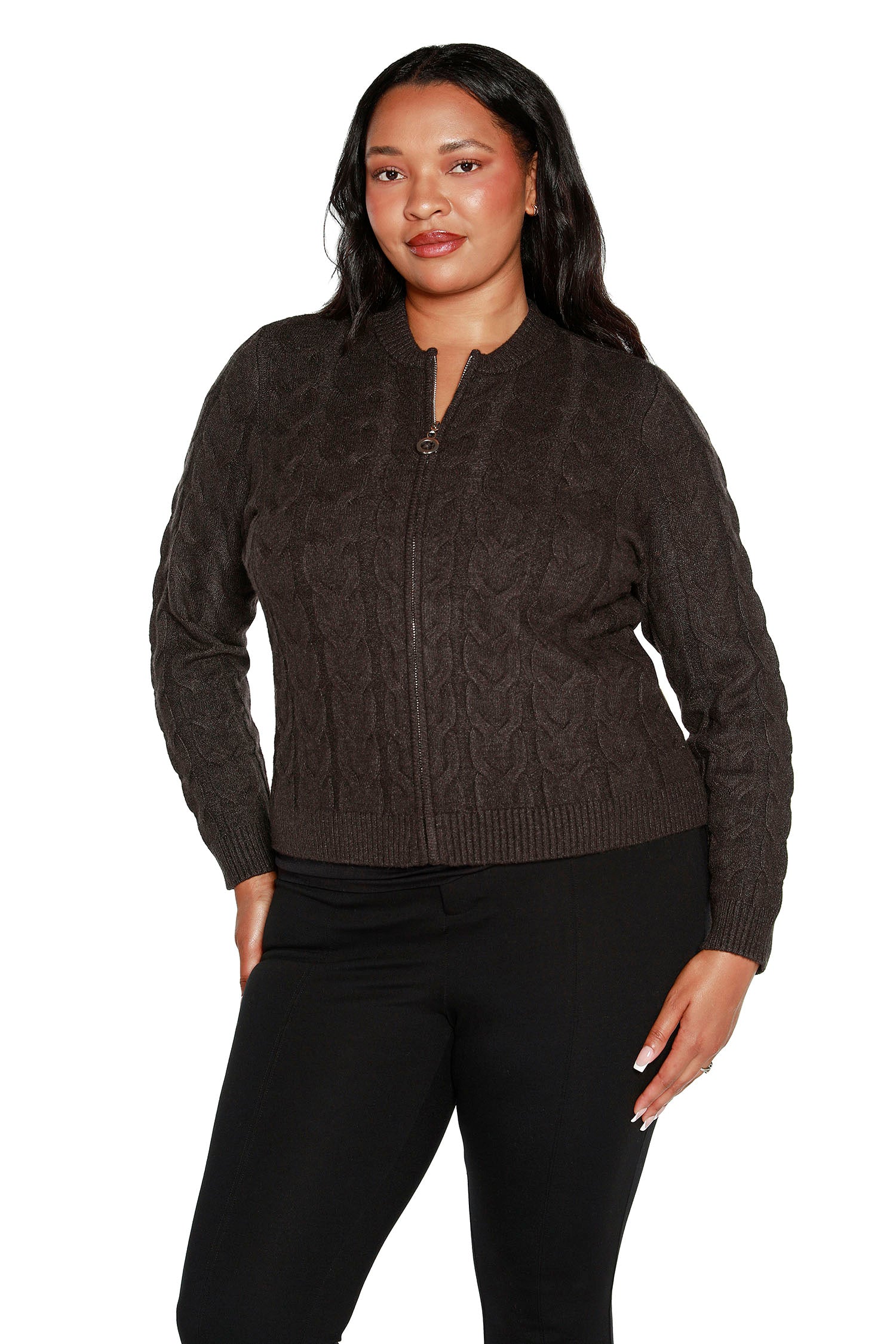 Women's Cable Knit Zip Up Cardigan | Curvy