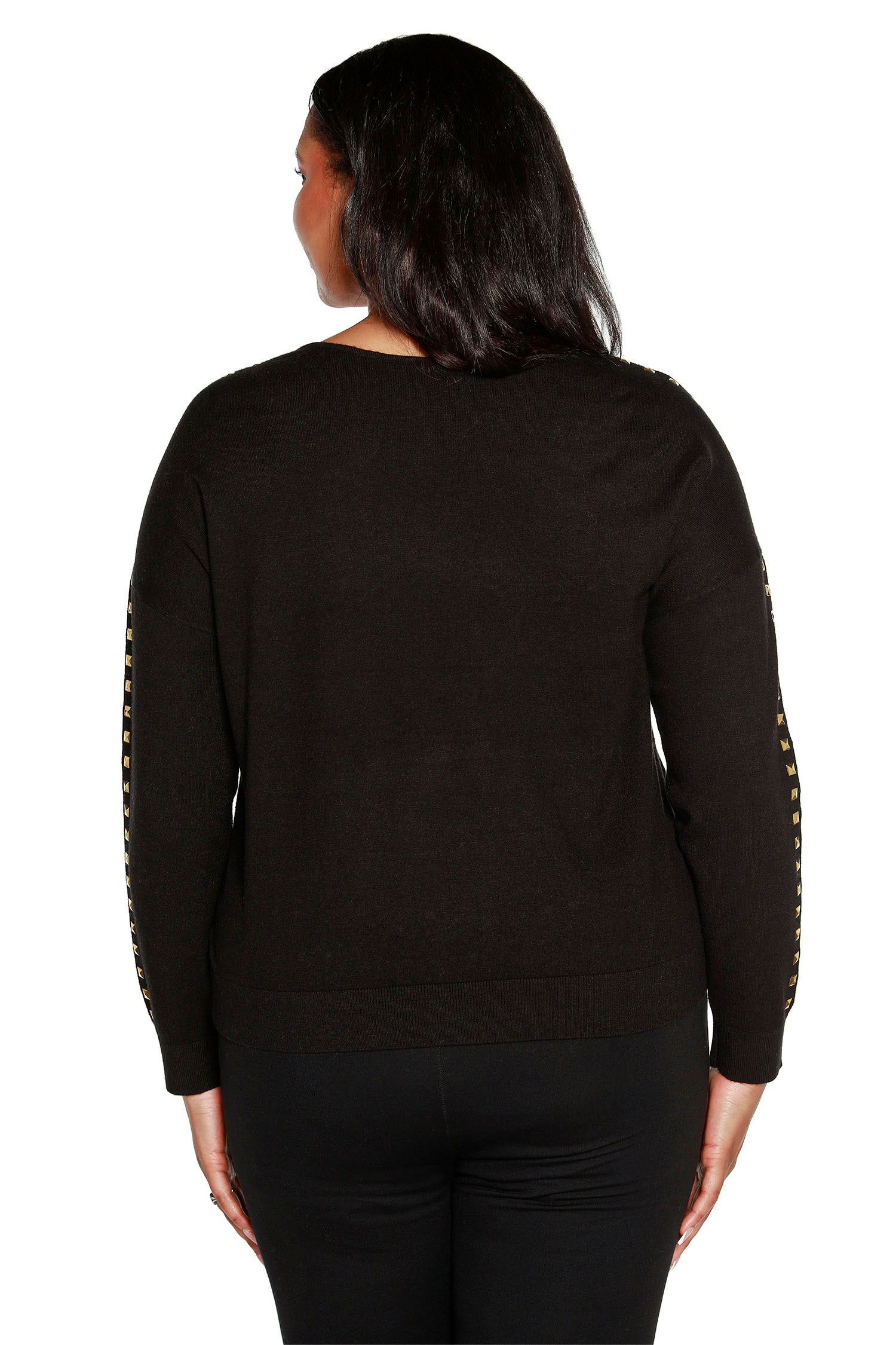 Women’s Lightweight Boat Neck Sweater with Rhinestones and Studs | Curvy