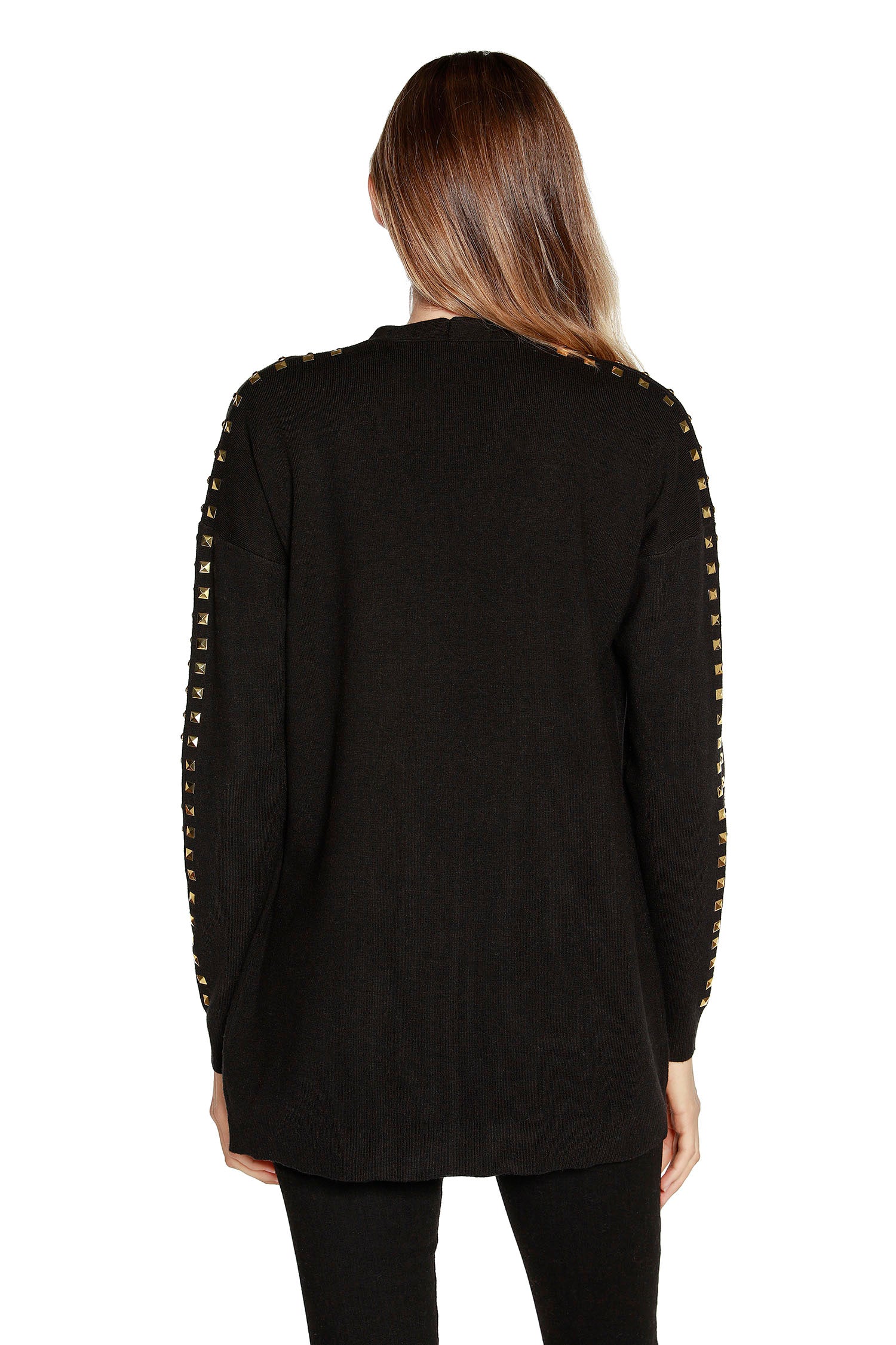 Women’s Lightweight Open Front Cardigan with Rhinestones, Studs and Patch Pockets