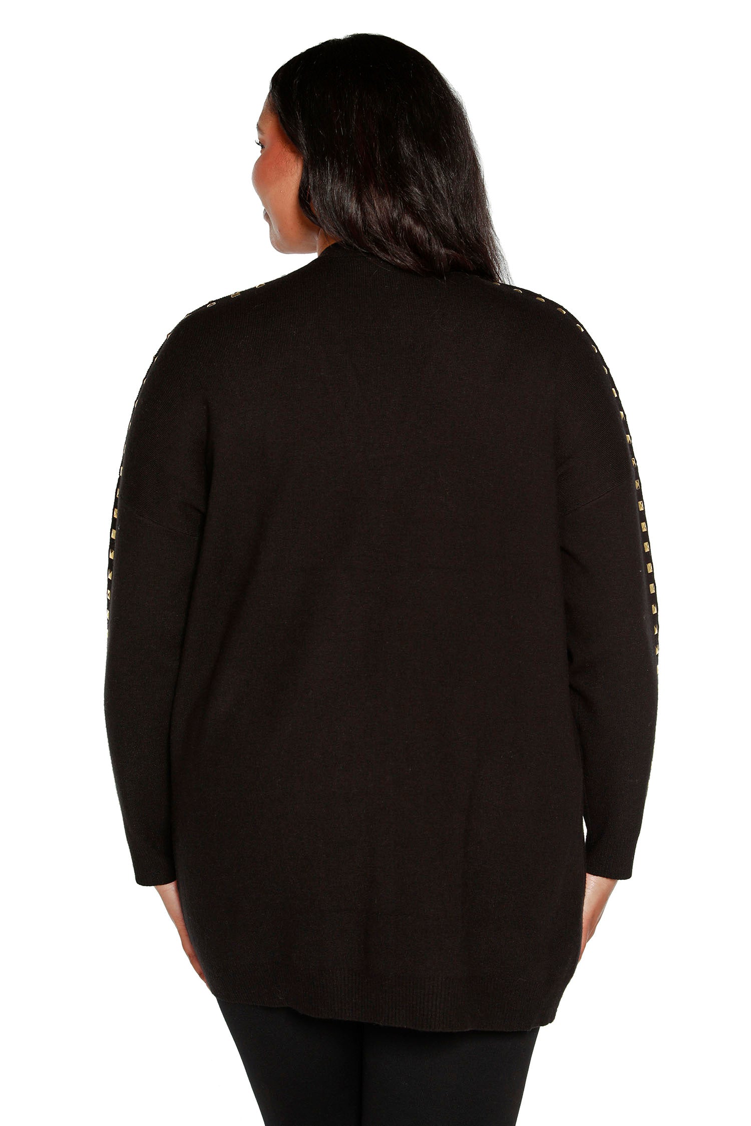 Women’s Lightweight Open Front Cardigan with Rhinestones, Studs and Patch Pockets | Curvy