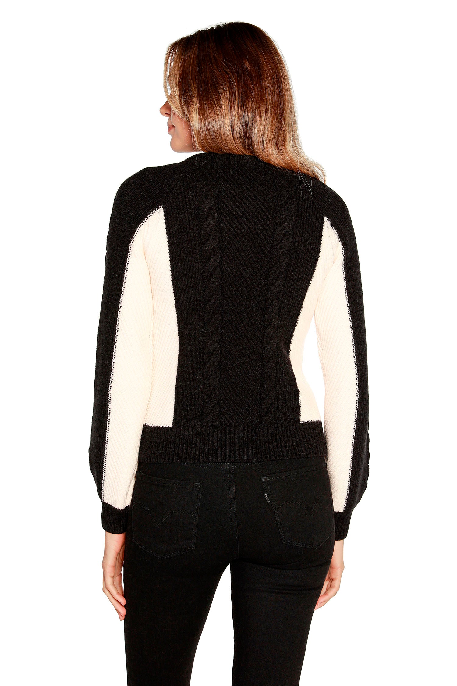 Women's Dramatic Color Blocked Sweater with Gold Button Detail