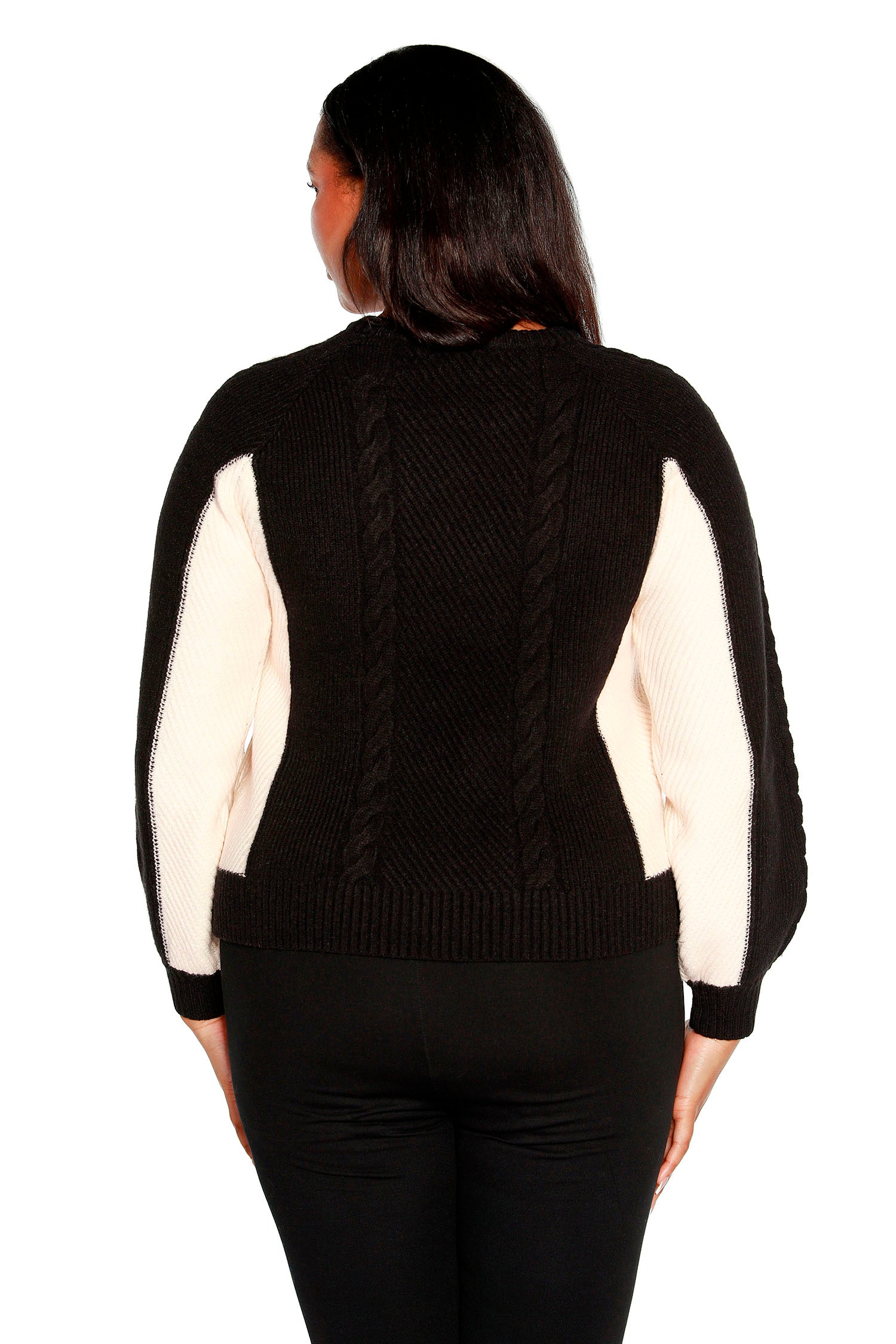 Women's Dramatic Color Blocked Sweater with Gold Button Detail | Curvy