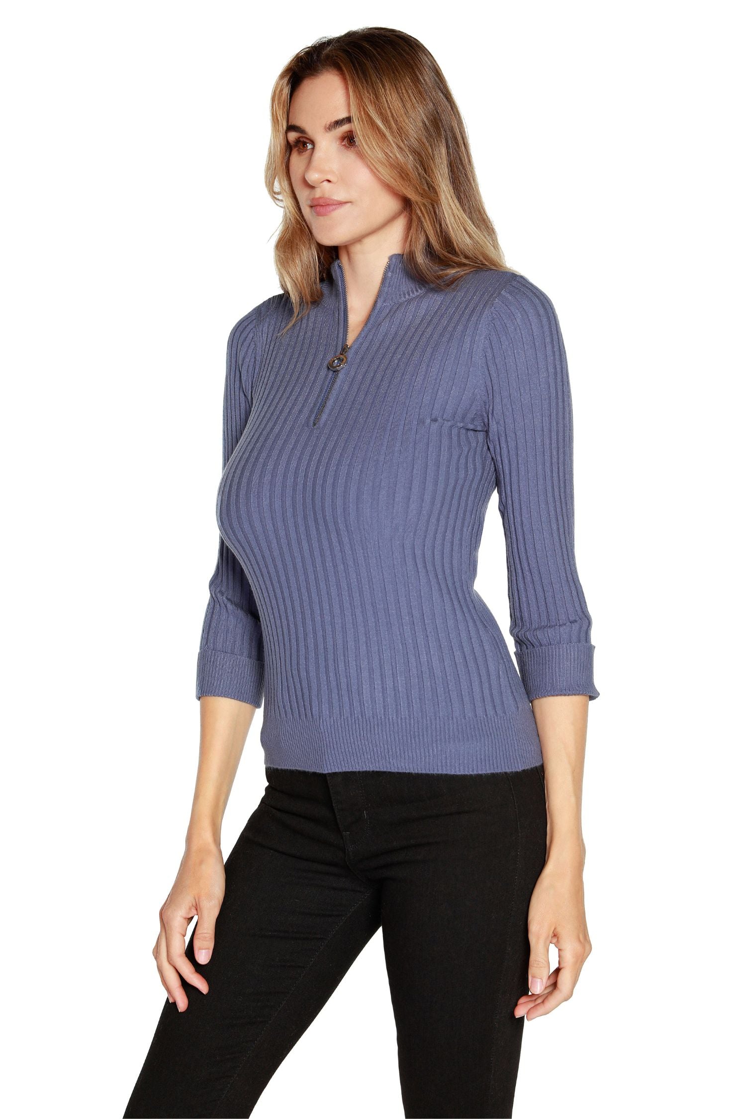 Women's Quarter Length Zipper Polo with 3/4 Sleeves and Mock Neck Collar