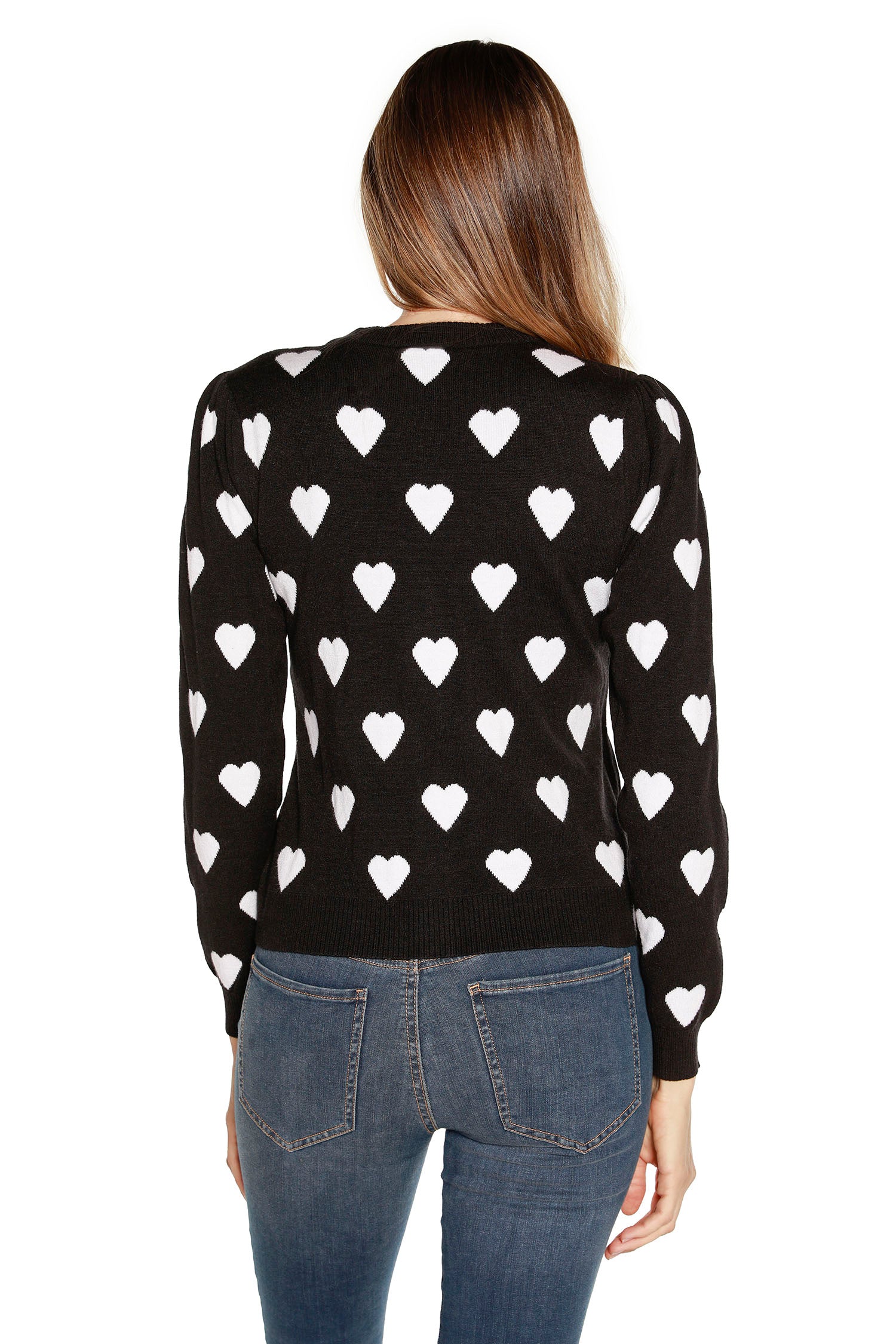 Women's Jacquard Button Up Sweater Cardigan with Heart Design