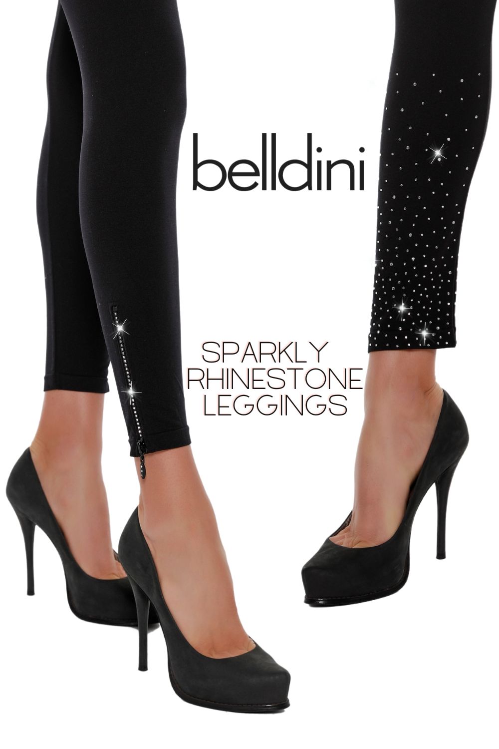 Women's Seamless Fashion Leggings with Scattered Rhinestones around the Lower Calf