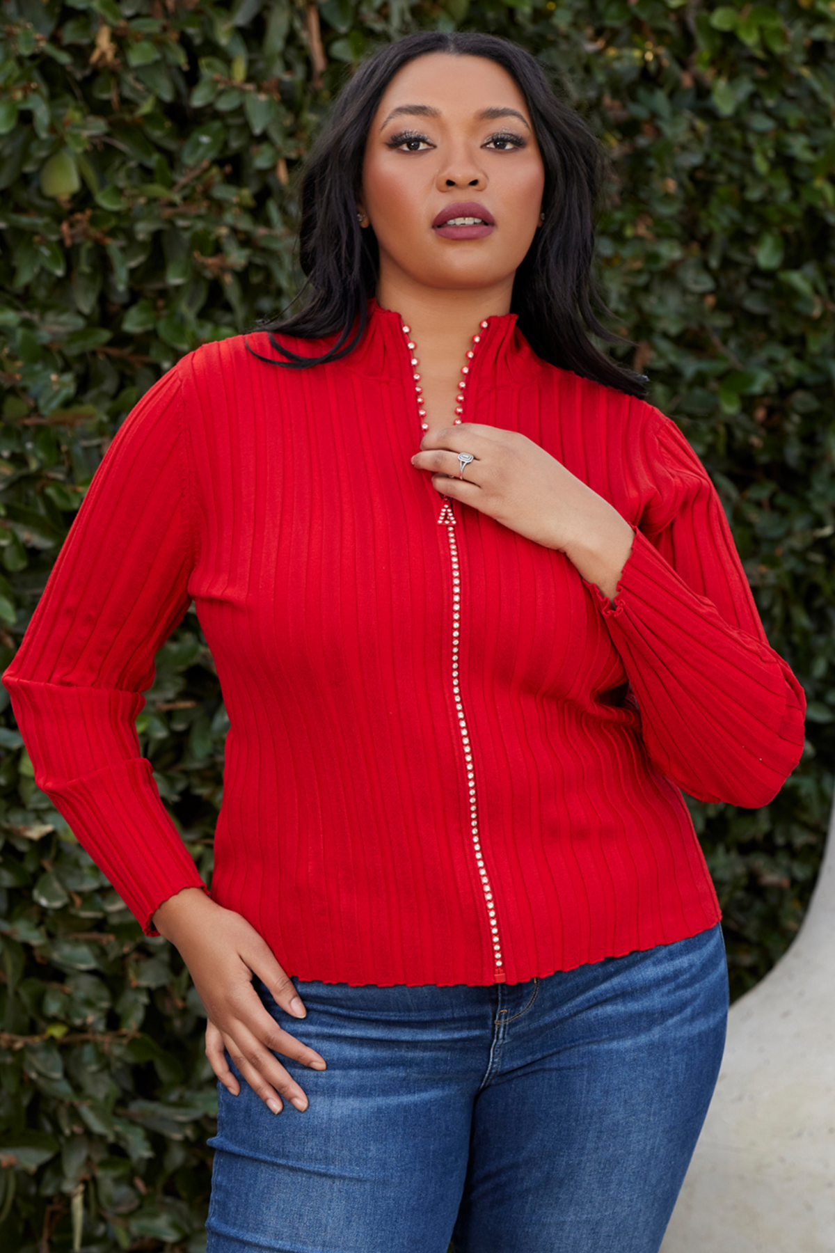 Belldini sweater online with rhinestone zipper