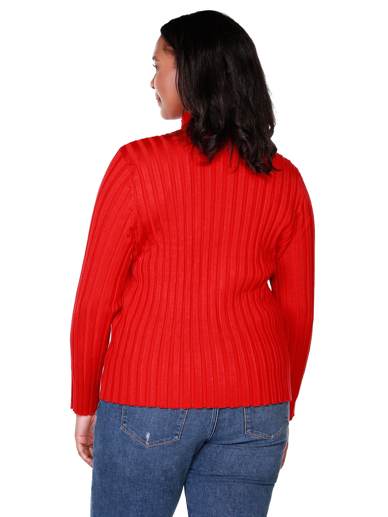 Suéter de manga larga con cremallera frontal para mujer, cuello falso y cremallera con diamantes de imitación | con curvas