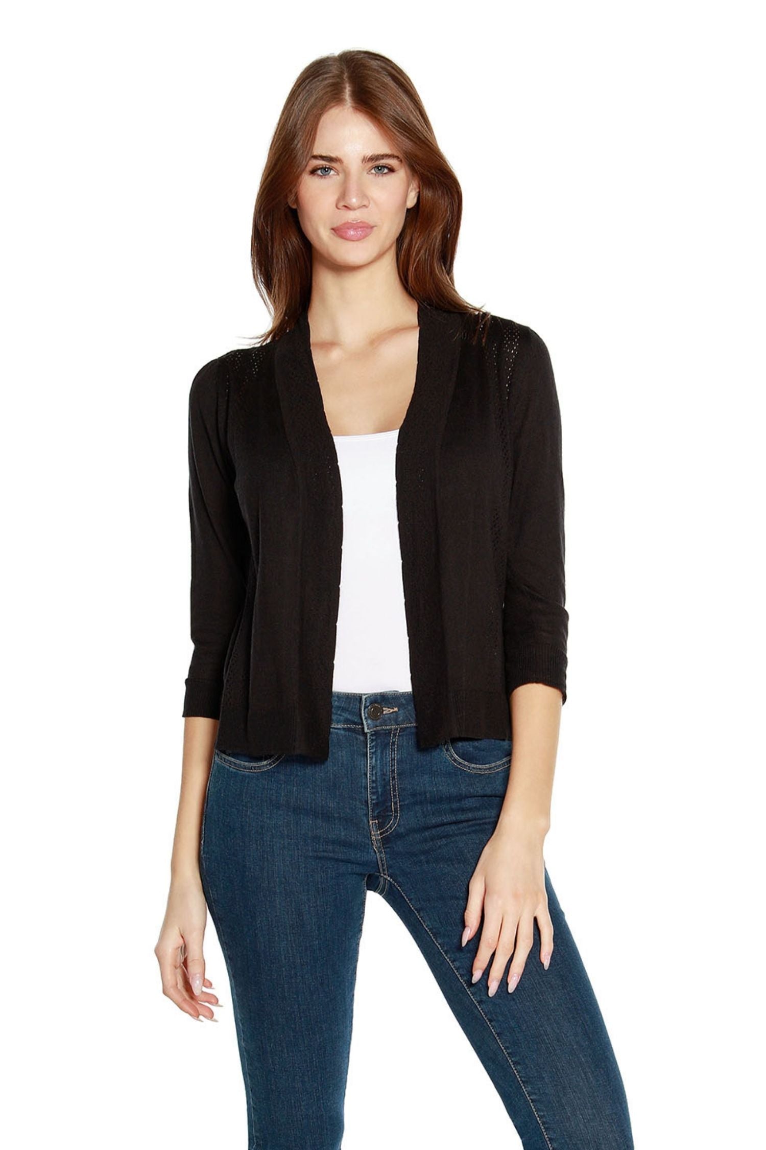 Women’s Cropped Cardigans with 3/4 Sleeves and Pointelle Stitch