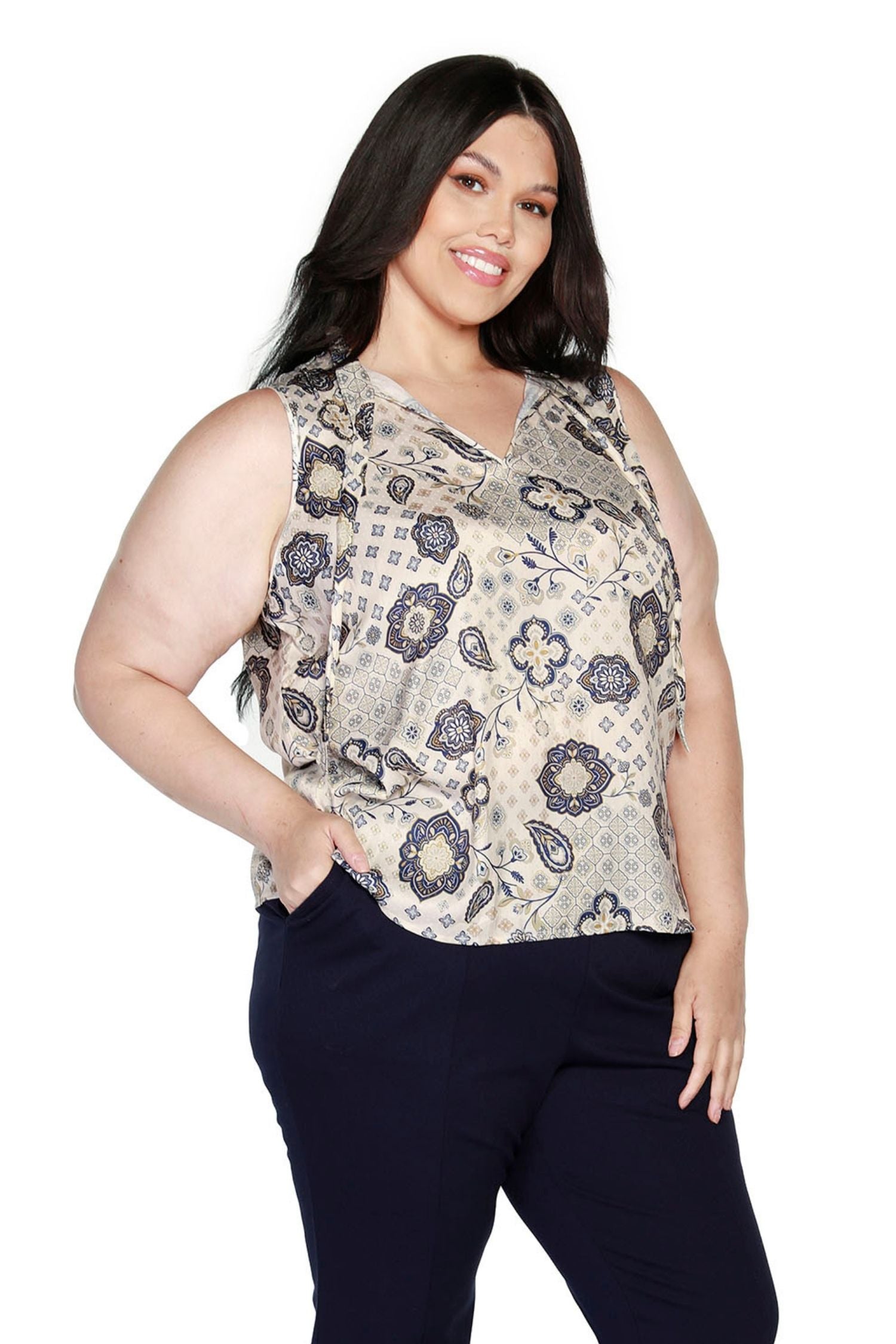 Women's Floral Paisley Halter Top with Keyhole Neckline | Curvy - LAST CALL