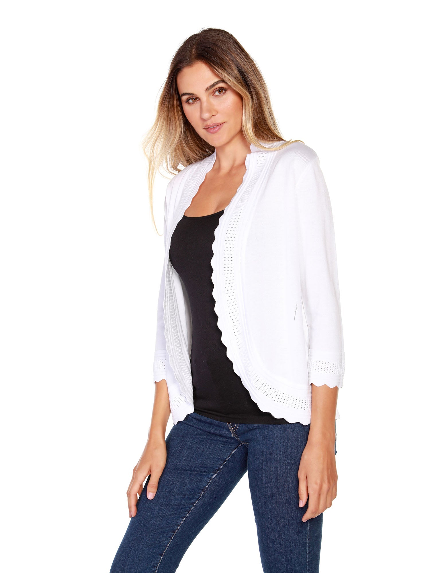 Women's Shrug Cardigan with Rounded Scalloped Edges | Curvy
