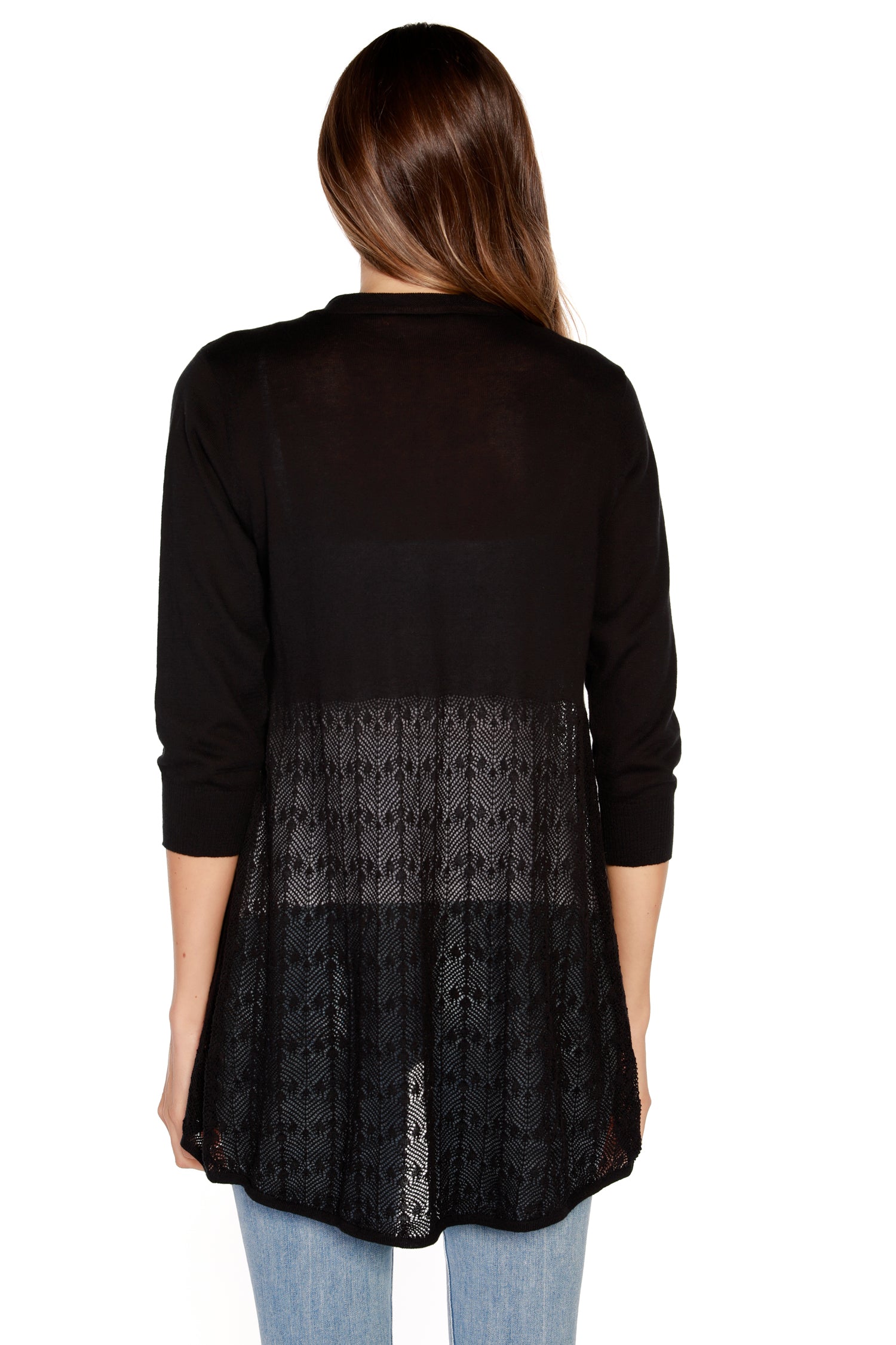Women’s Open Front Semi-Sheer Lacey Pointelle High-Low Cardigan