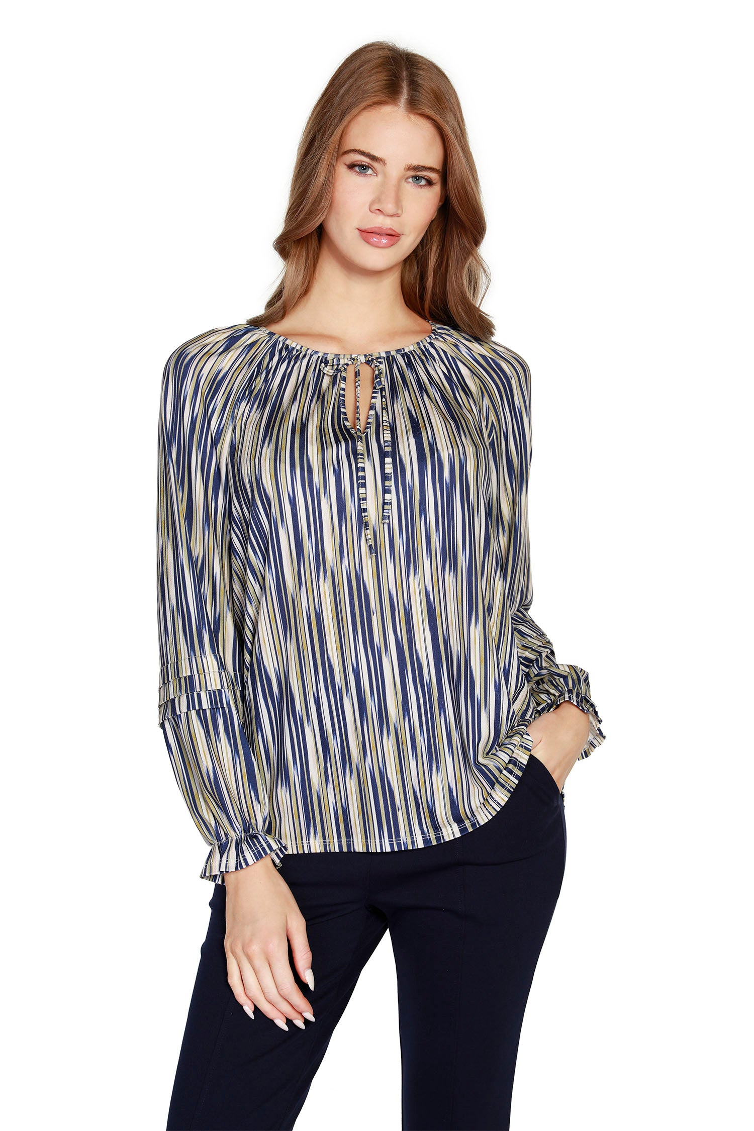 Women's Striped Knit Raglan Peasant Top with Keyhole Neck  |  LAST CALL