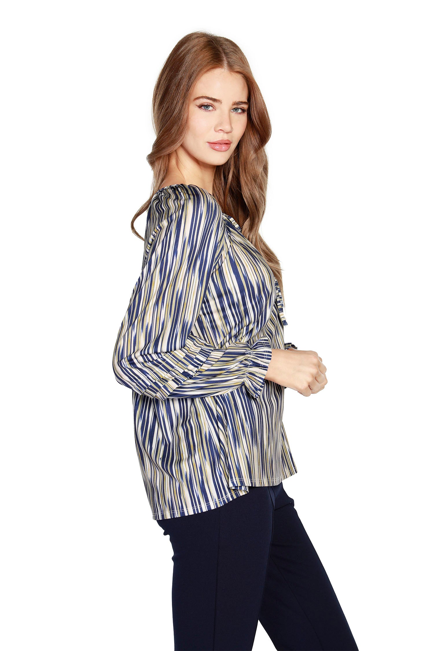 Women's Striped Knit Raglan Peasant Top with Keyhole Neck  |  LAST CALL