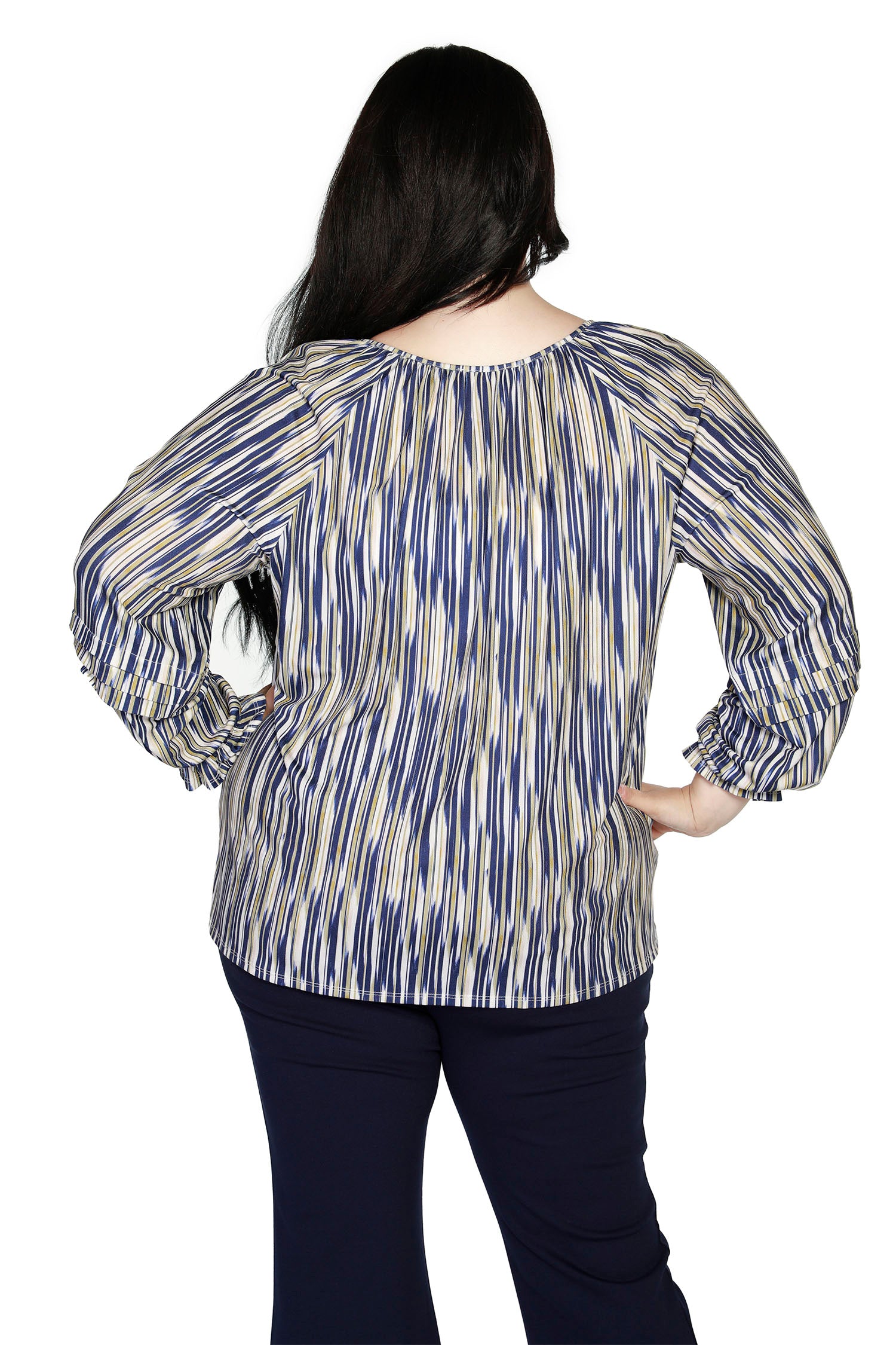 Women's Striped Knit Raglan Peasant Top with Keyhole Neck | Curvy - LAST CALL