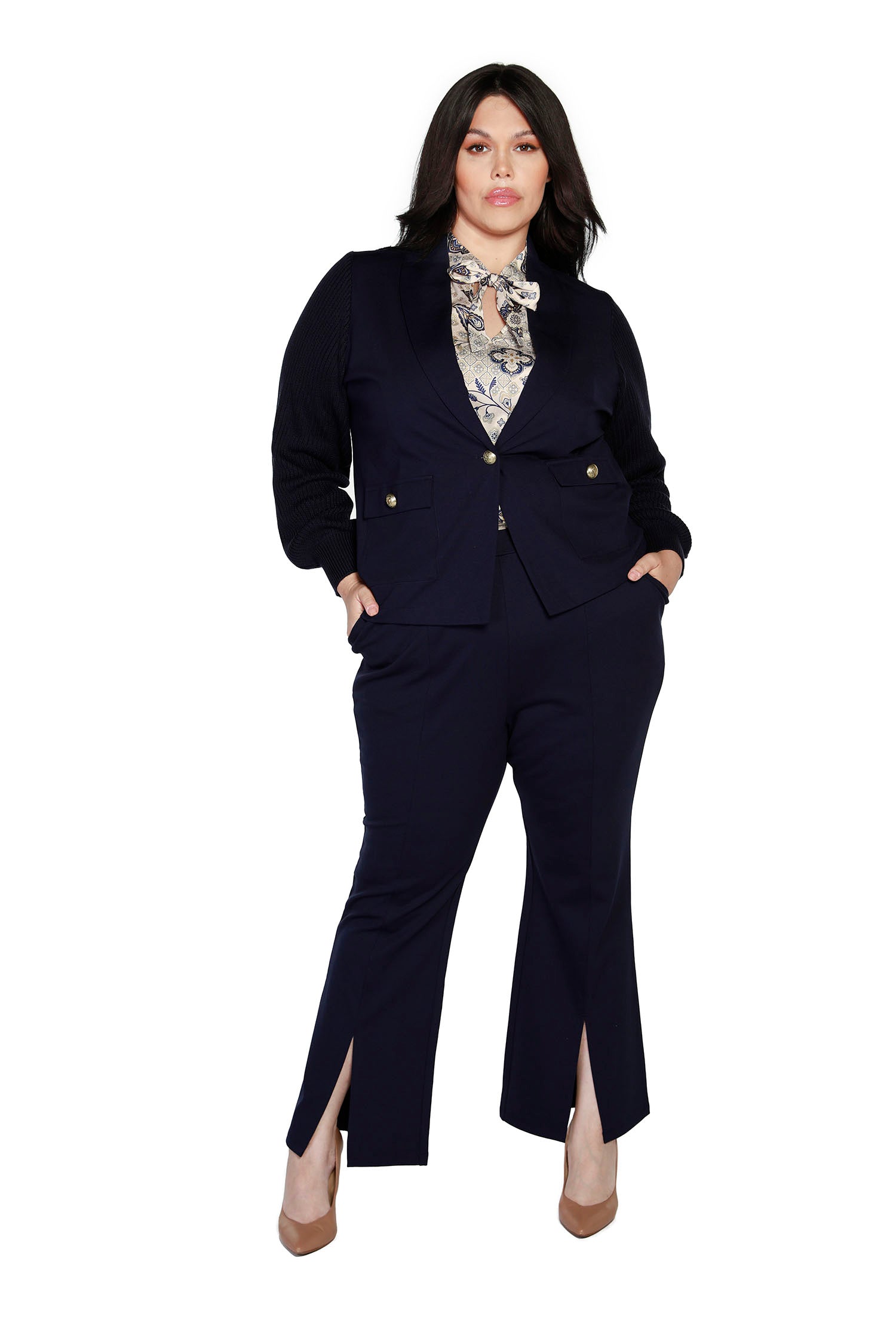 Women's Classic One Button Blazer with Blouson Sleeves and Pockets | Curvy - LAST CALL