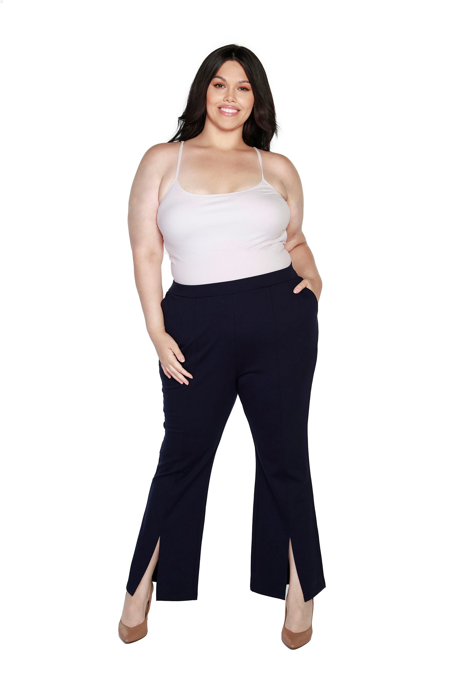 Women's Ponte Pants with Front Split Hem and Side Pockets | Curvy - LAST CALL
