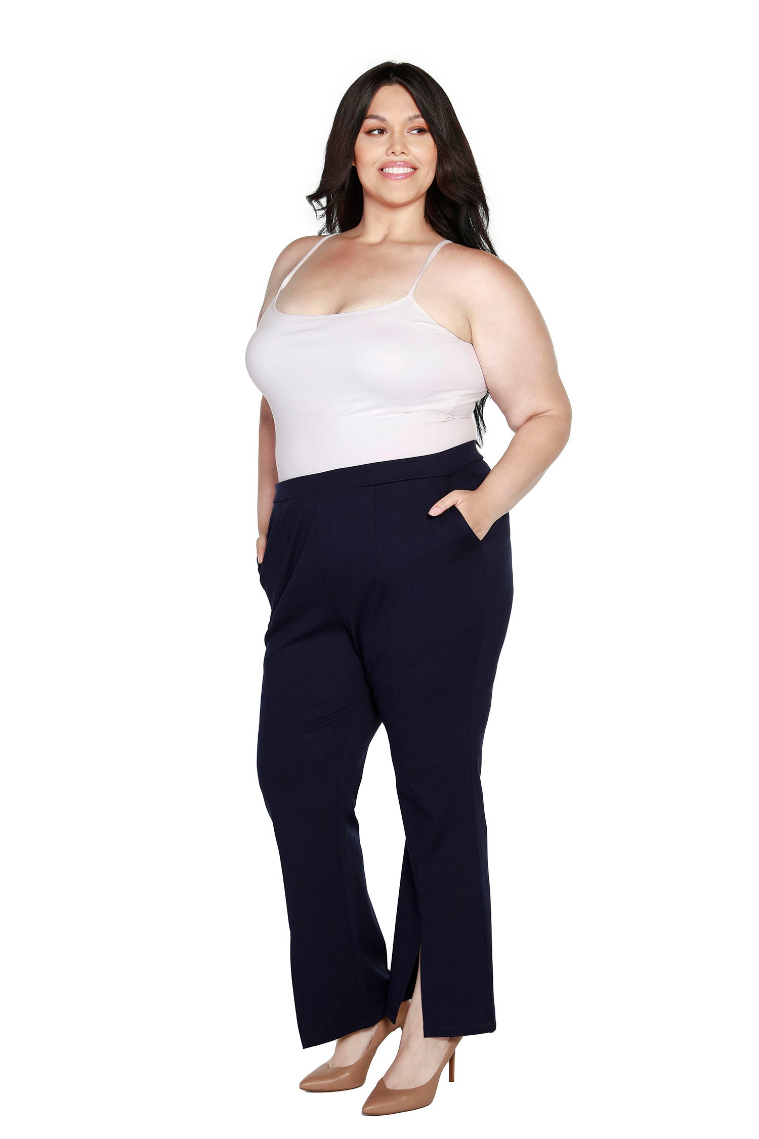 Women's Ponte Pants with Front Split Hem and Side Pockets | Curvy - LAST CALL