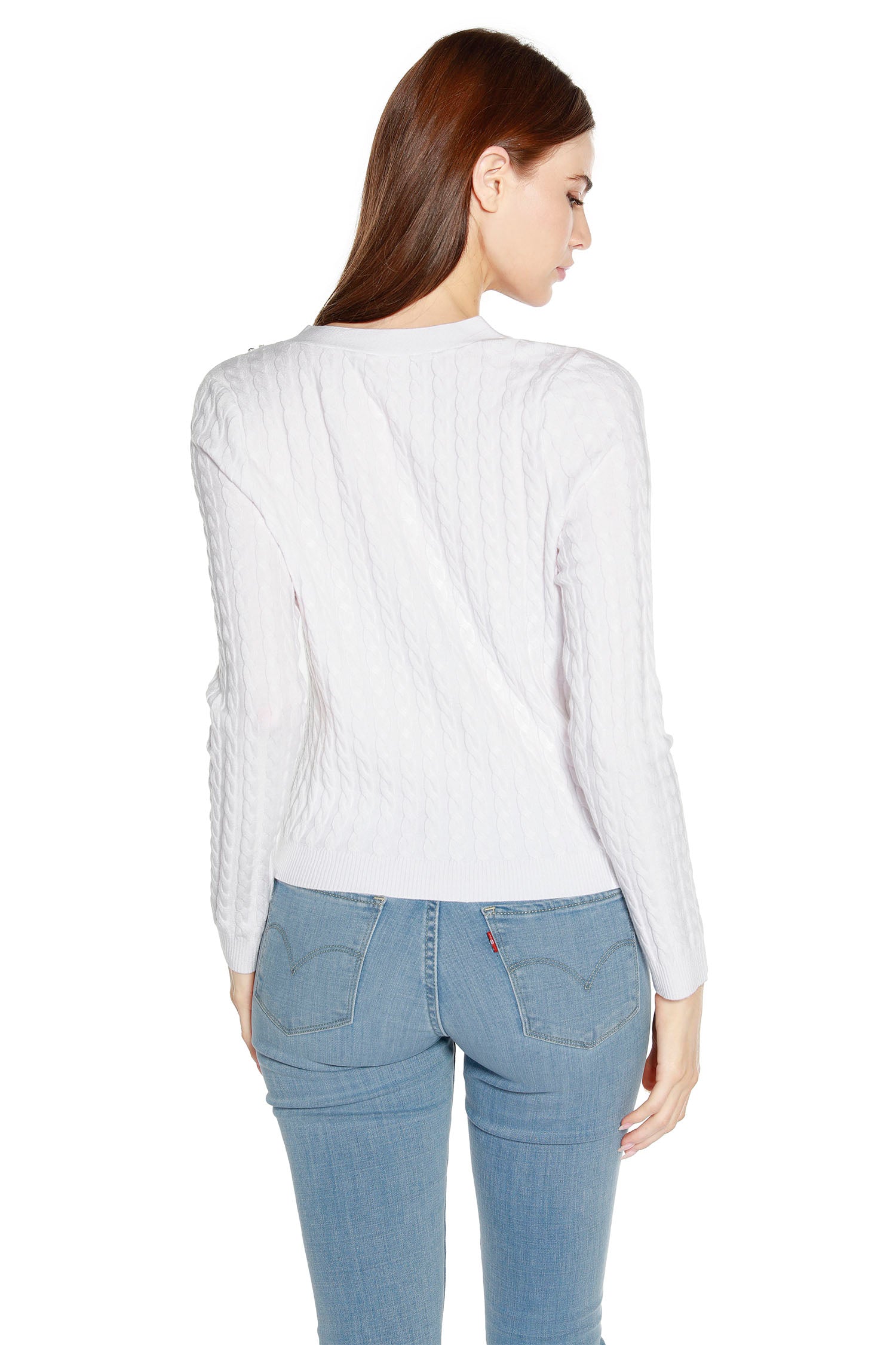 Women’s Rhinestone Embellished Delicate Cable Knit Cropped Cardigan