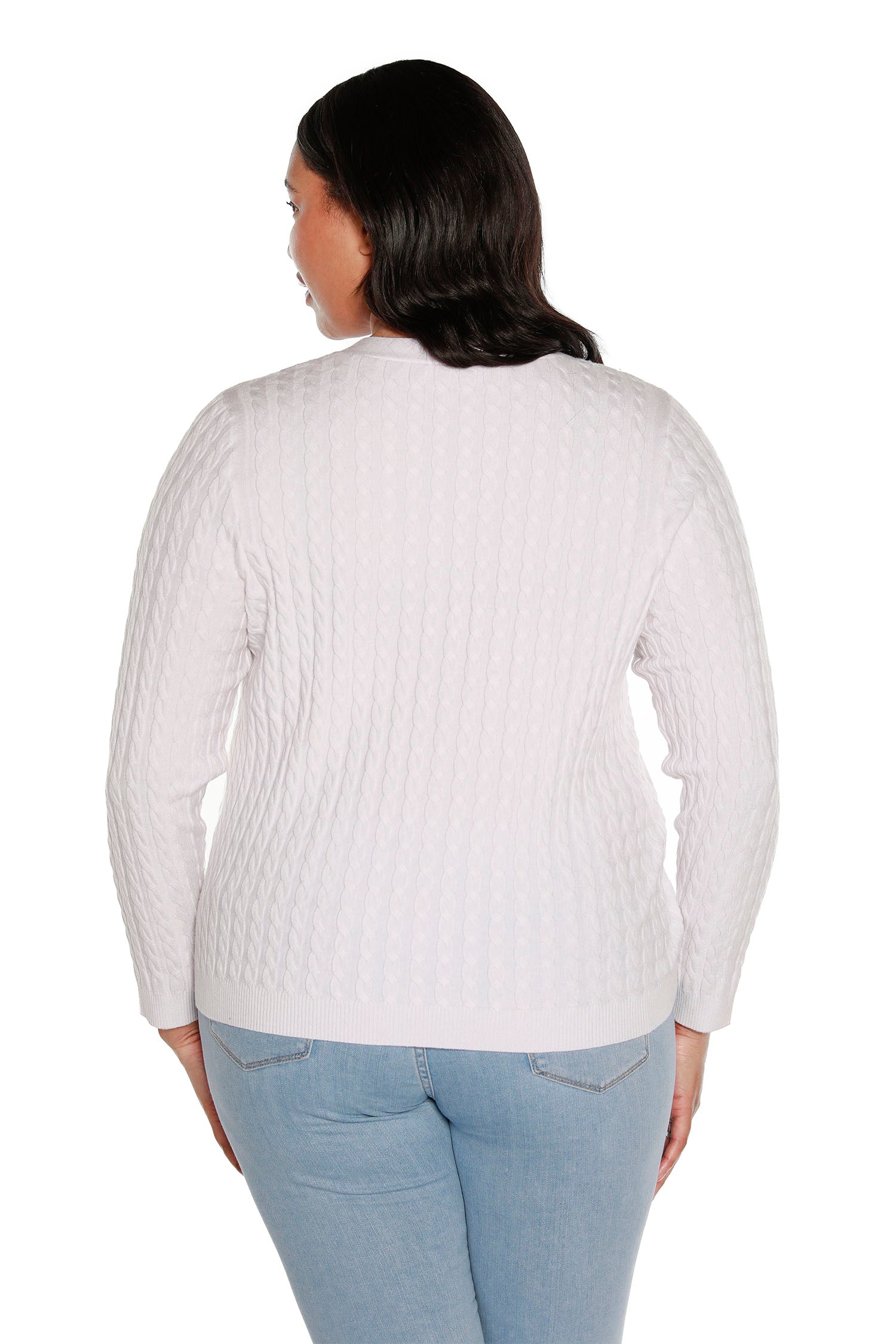 Women’s Rhinestone Embellished Delicate Cable Knit Cropped Cardigan | Curvy