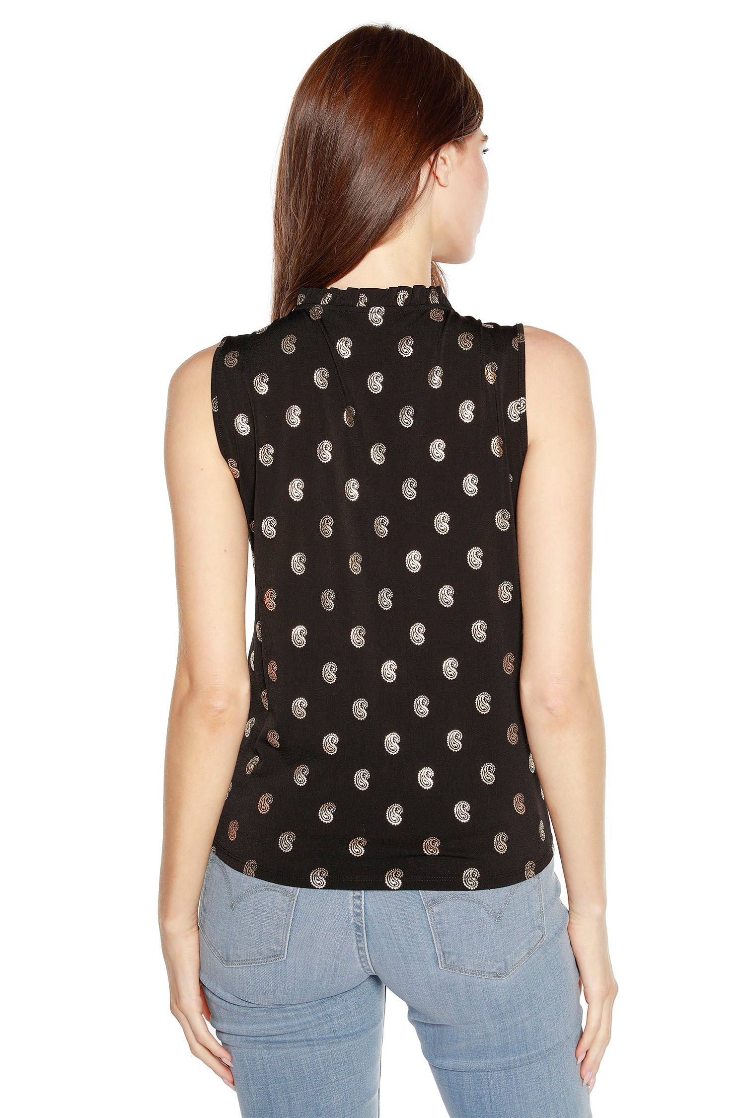 Women’s Foil Print Paisley Sleeveless Top with Front Tie