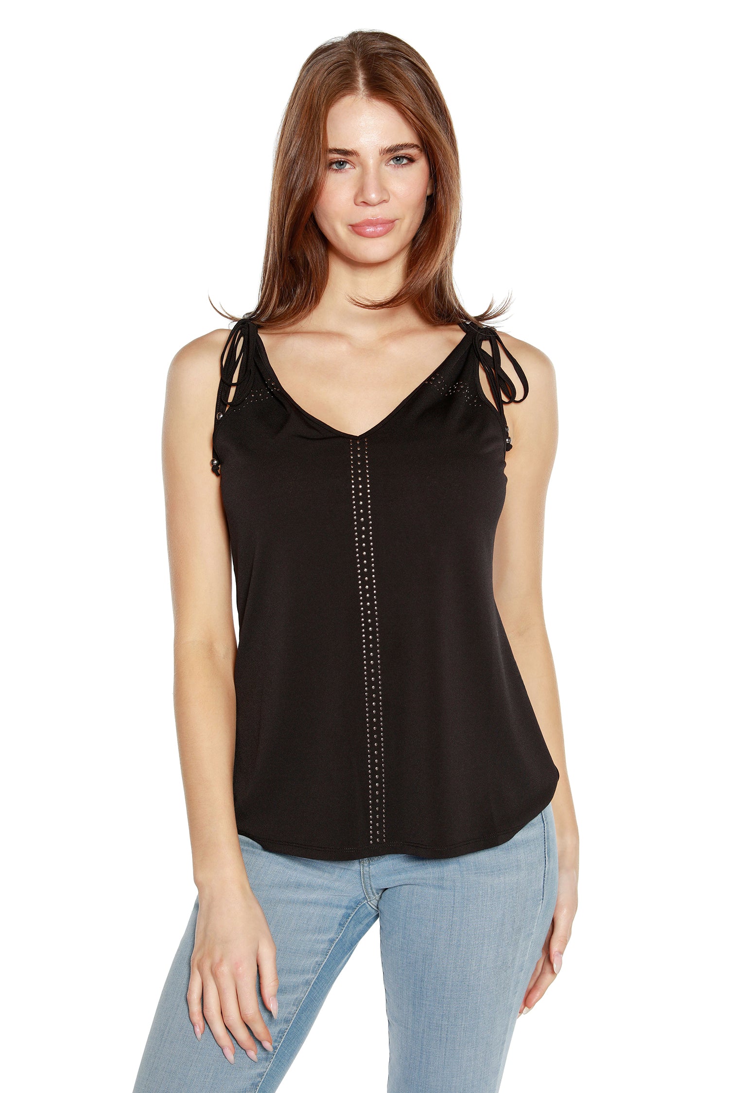 Women’s Crepe Jersey Halter Tank with Nailheads and Shoulder Ties