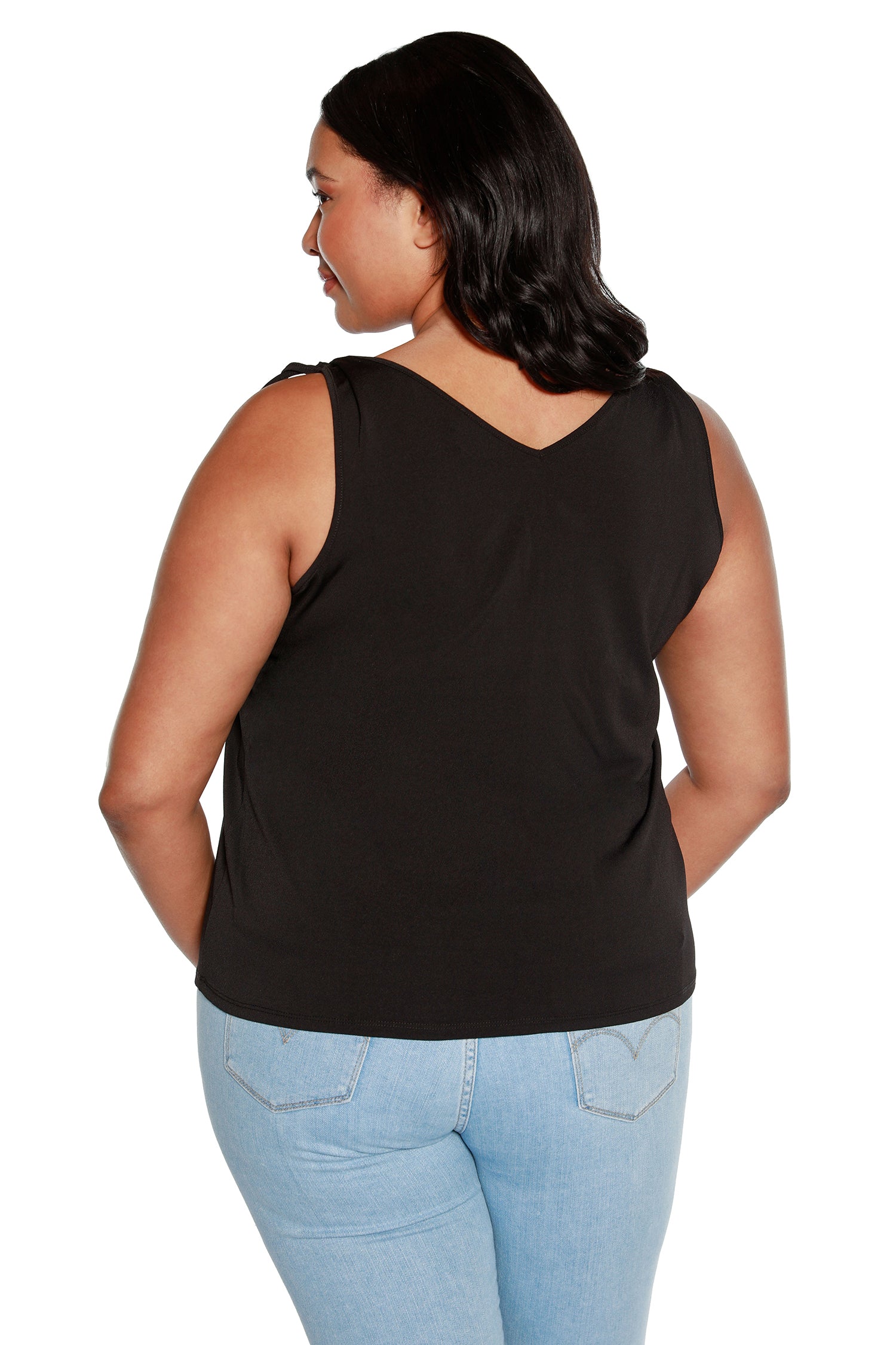 Women’s Crepe Jersey Halter Tank with Nailheads and Shoulder Ties | Curvy
