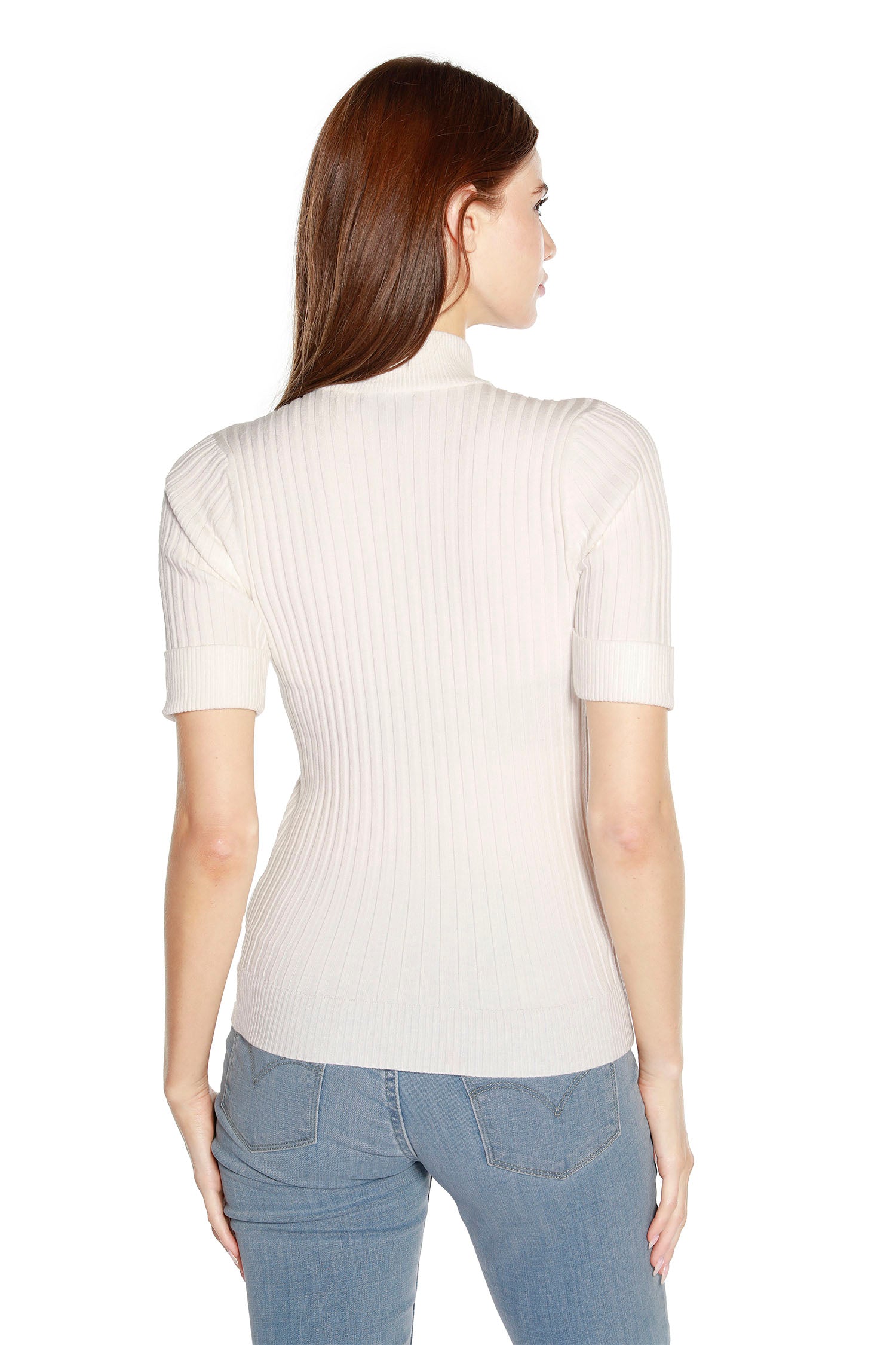 Women's Pullover Sweater Top with Front Quarter Zip in a Ribbed Knit