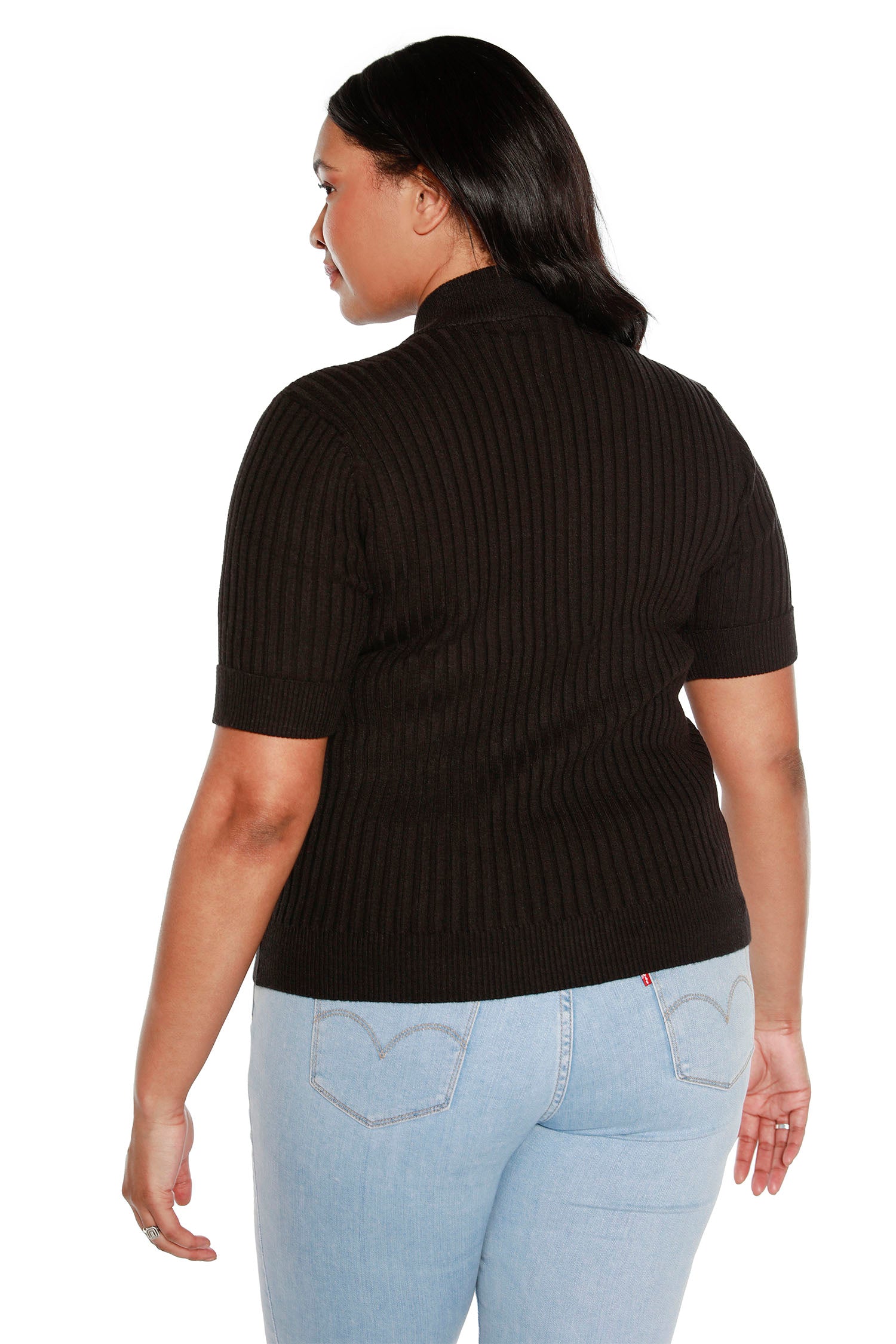 Women's Quarter Length Zipper Polo with Mock Collar | Curvy