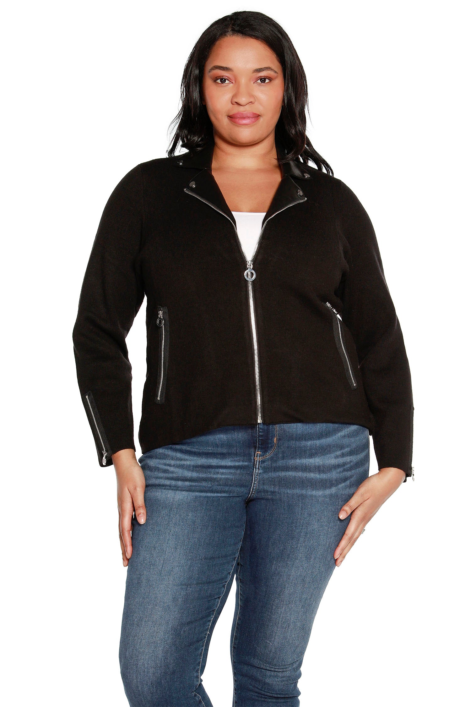 Women's Super Soft Moto-Inspired Jacket with Vegan Leather Collar | Curvy