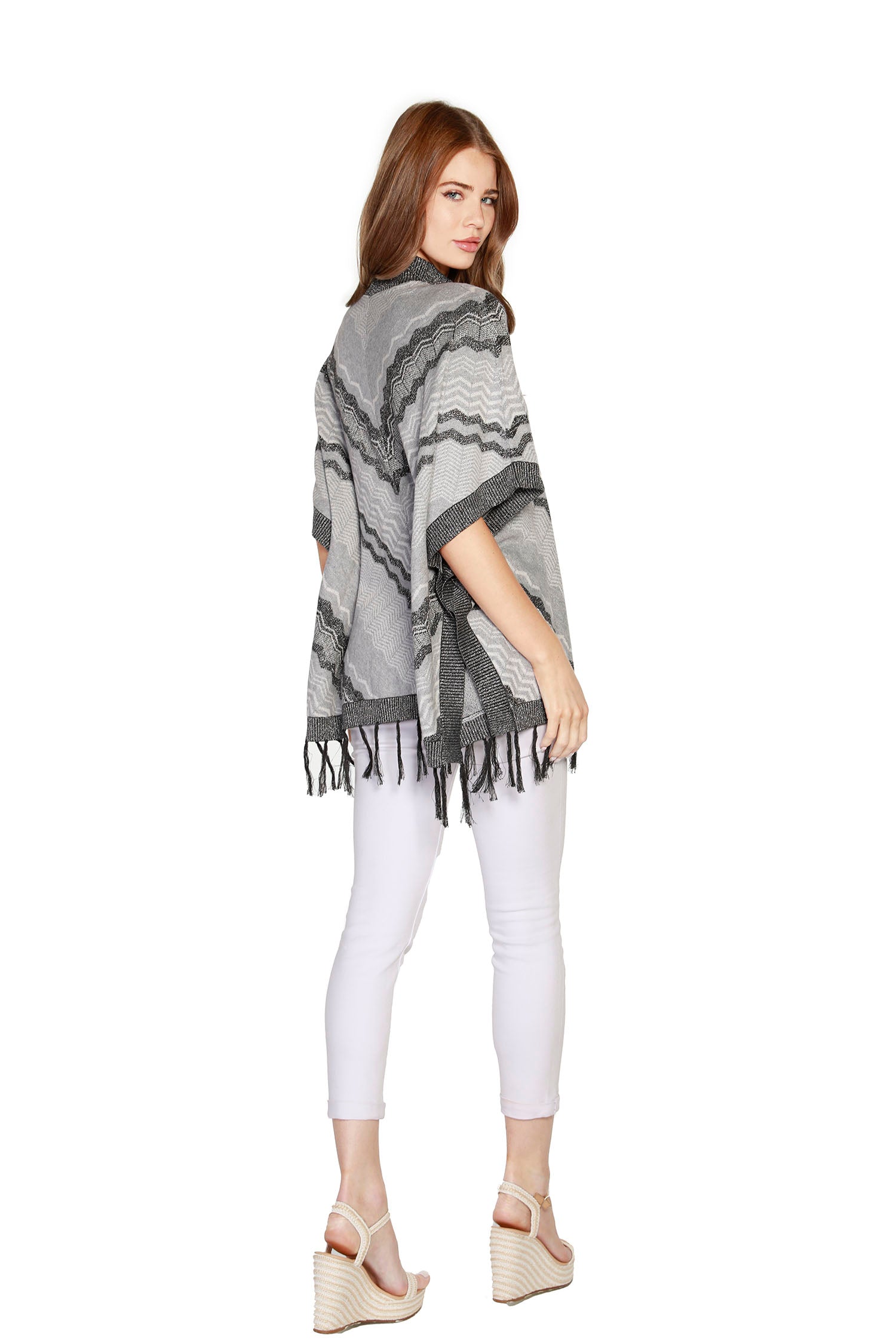 Women's Fashion Tunic Poncho with Lurex and Fringe | LAST CALL
