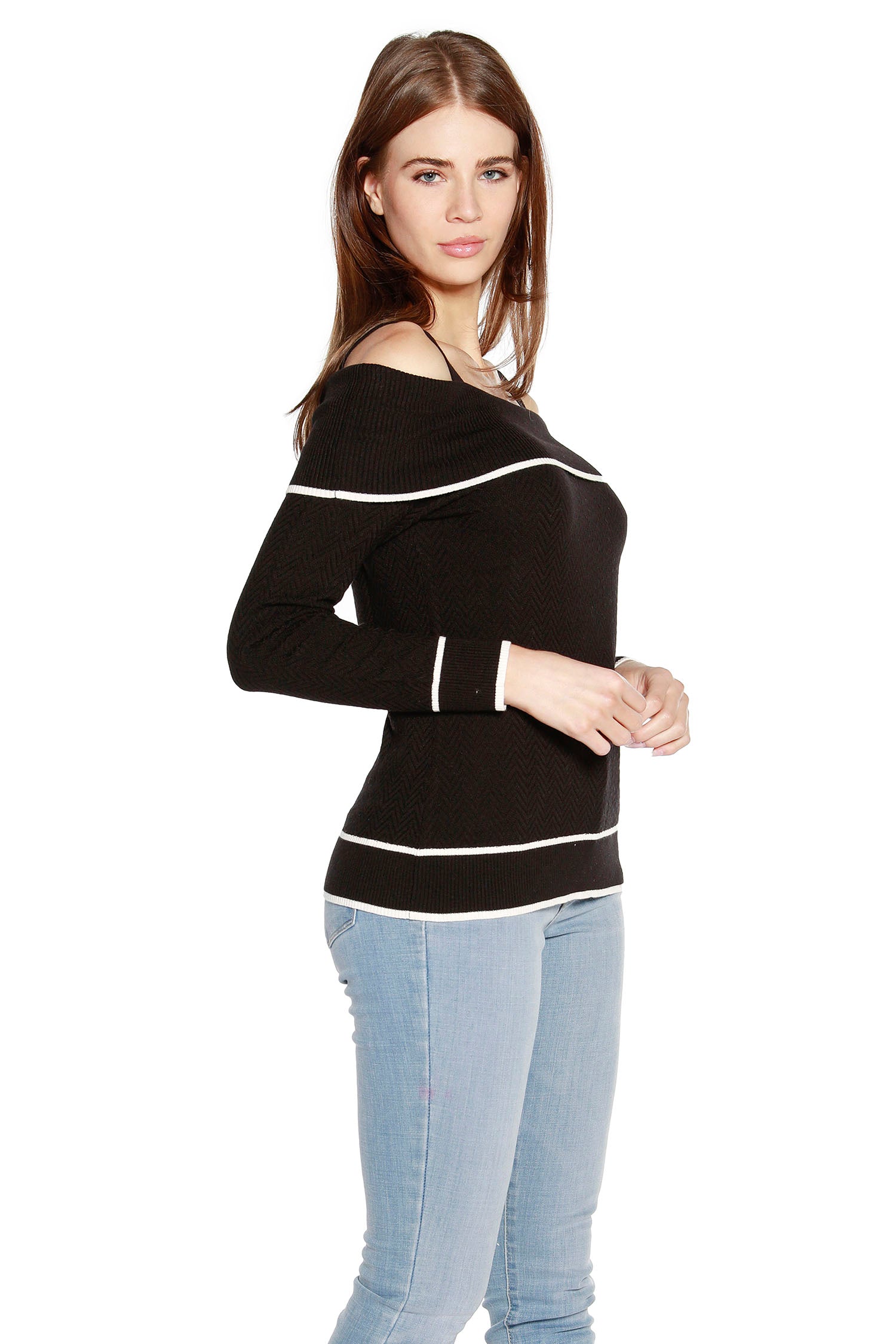 Women’s Slouchy Off the Shoulder Sweater with Fold Over Yoke