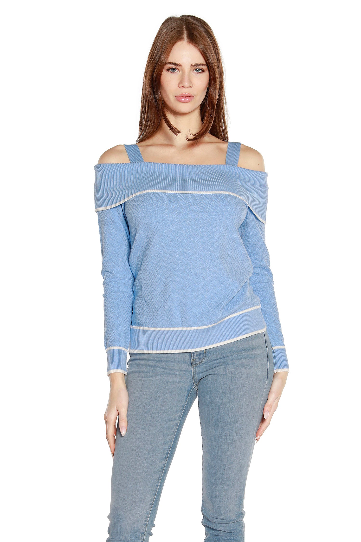 Women’s Slouchy Off the Shoulder Sweater with Fold Over Yoke